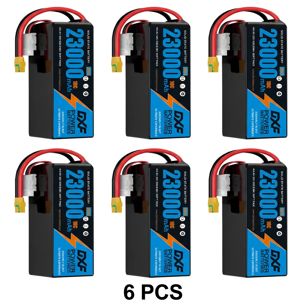 DXF SEMI-SOLID 12S 44.4V 23000mAh 10C Soft Case LiPo Battery with 8AWG Wire for UAVs & Drones (1-6 Pack)