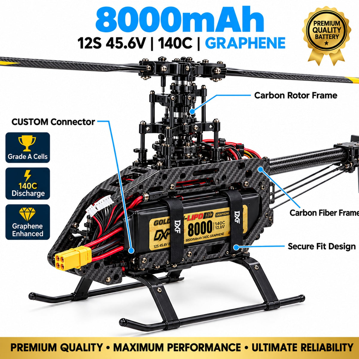 DXF Lipo Battery 12S HV 45.6V 8000mAh 140C GoldSeries Graphene Softcase with EC5 / T / TRX / XT60 / XT90 / XT150 / Q8s Plug for RC 1/8 1/10 Buggy Truck Car Off-Road Drone