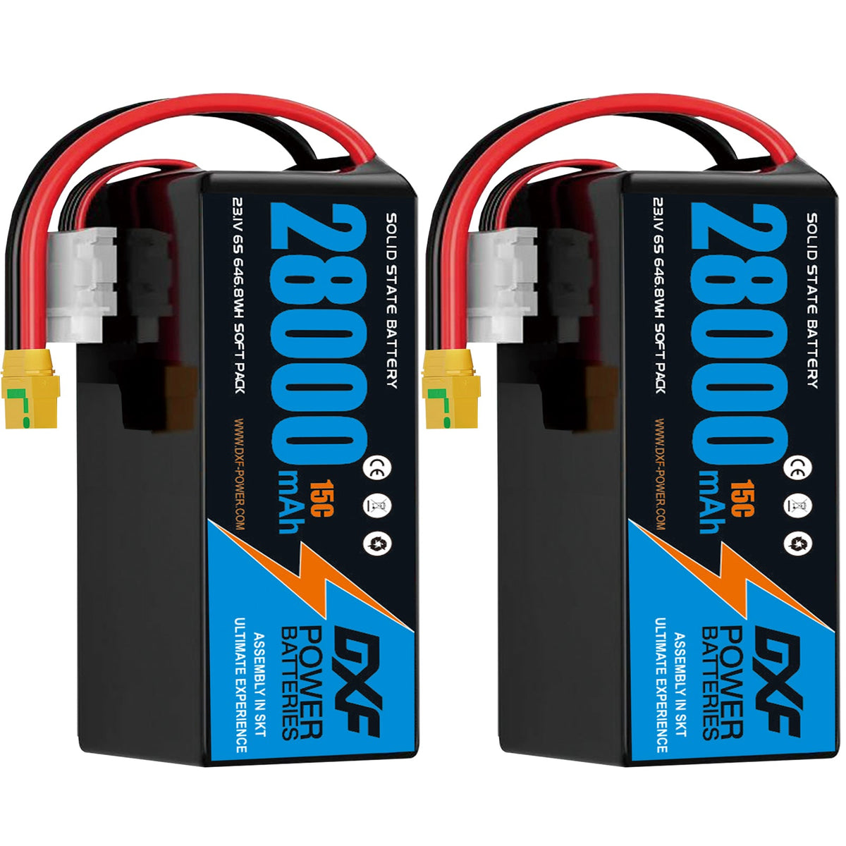 DXF 6S 23.1V 28000mAh 15C Soft Case LiPo Battery with 8AWG Wire for Toy Cars, Boats, UAVs & Drones (1-6 Pack)