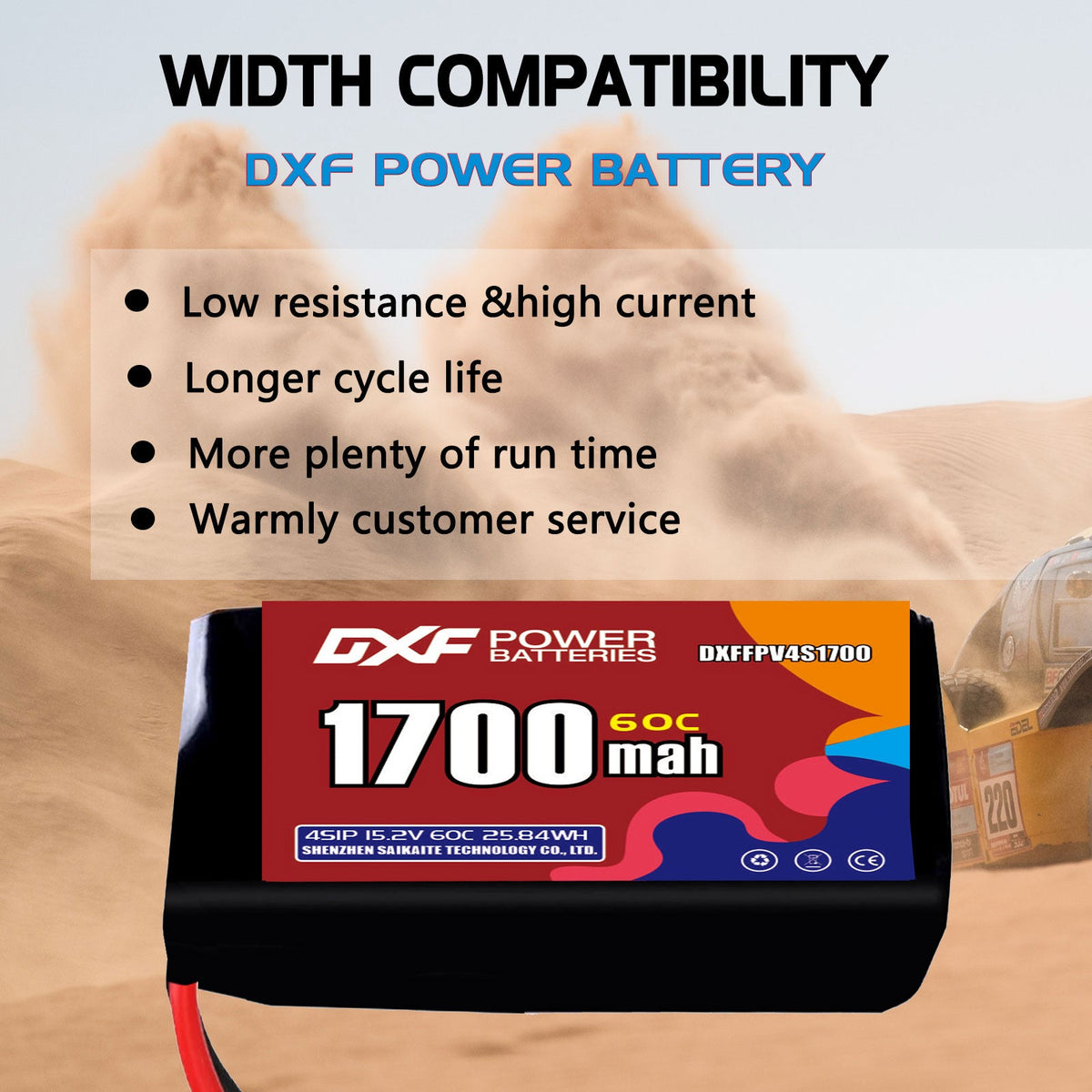 DXF LiPo Battery 4S HV 15.2V 1700mAh 60C with PH2.0 / JST / XT30 / SM / XT60 / EC5 / XT90 for FPV Drone Whoop Micro Racing