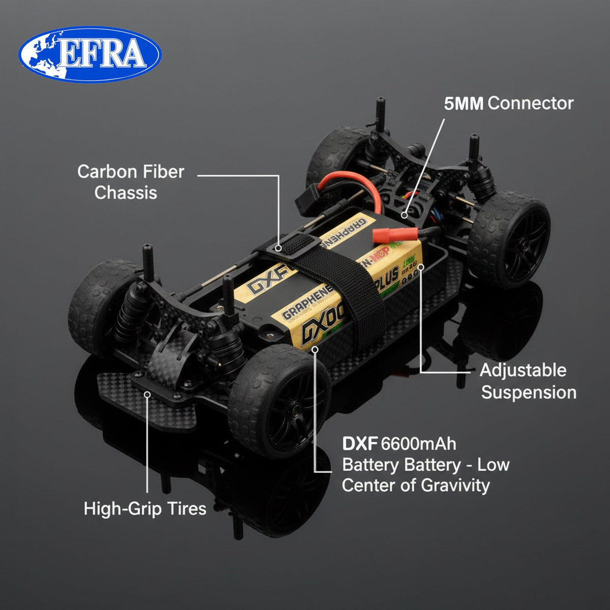 DXF GOLDEN-NGP PLUS 2S HV 7.6V 6600mAh 150C EFRA Hardcase LiPo Battery, 5mm Bullet to Deans T-Plug (1-6 Pack)