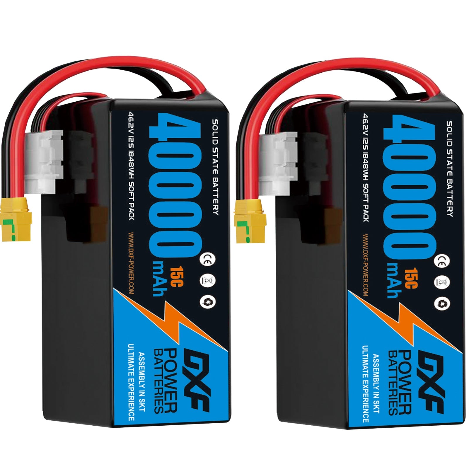 DXF SEMI-SOLID 12S 46.2V 40000mAh 15C Soft Case LiPo Battery with 8AWG Wire for Toy Cars, Boats, UAVs & Drones (1-6 Pack)