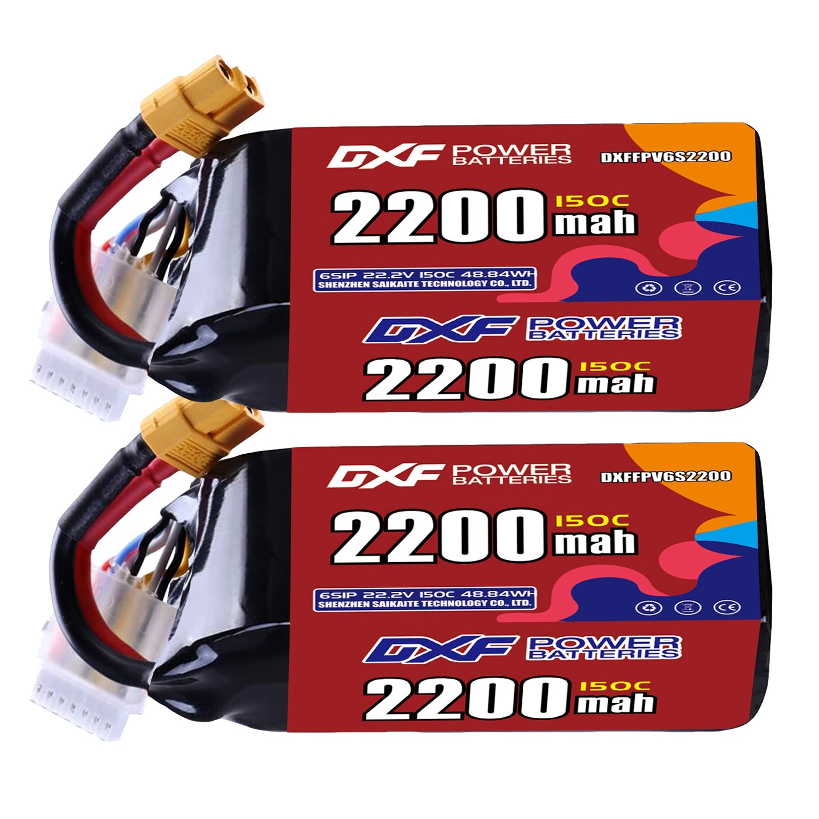 DXF 6S 22.2V 2200mAh 150C LiPo Battery for FPV Micro Drones (PH2.0 / JST / XT30 / SM / XT60 / EC5 / XT90 Options)
