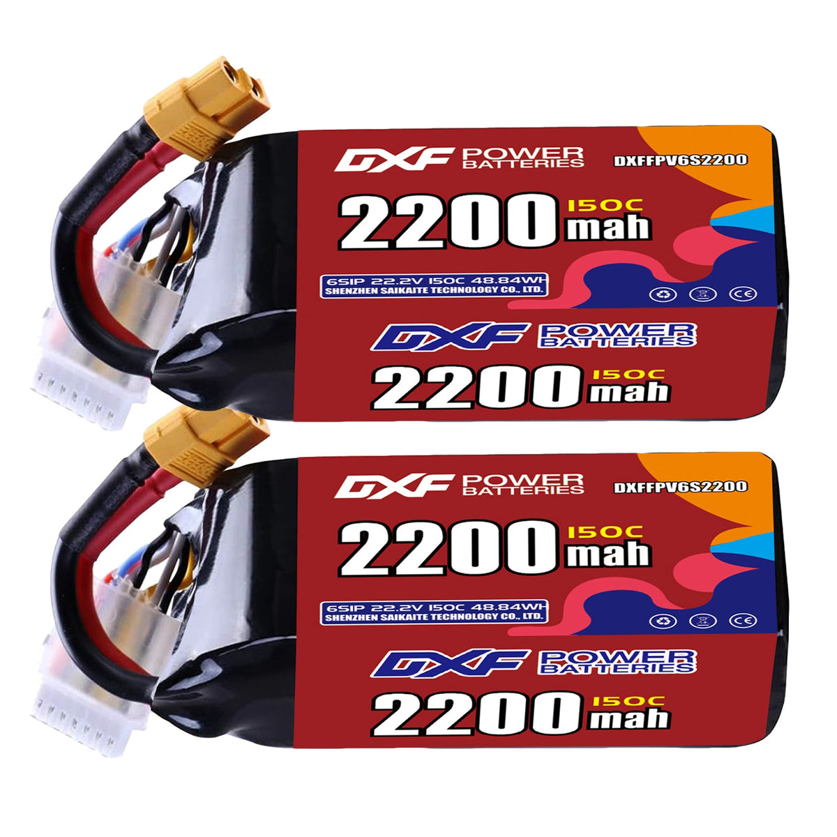 DXF 6S 22.2V 2200mAh 150C LiPo Battery for FPV Micro Drones (PH2.0 / JST / XT30 / SM / XT60 / EC5 / XT90 Options)
