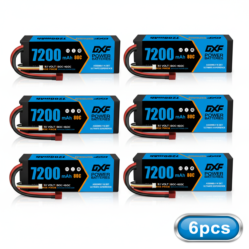 DXF BLUE Series 3S 11.1V 7200mAh 80C Hardcase LiPo Battery with Deans/T-Plug & 10AWG Wire (1-6 Pack)