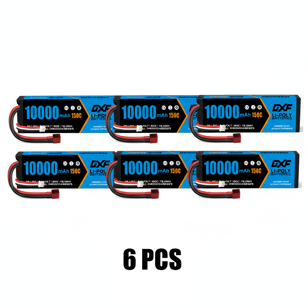 DXF Blue Version 2S HV 7.6V 10000mAh 150C Hardcase LiPo Battery with Deans T-Plug & 10AWG Wire (1-6 Pack)