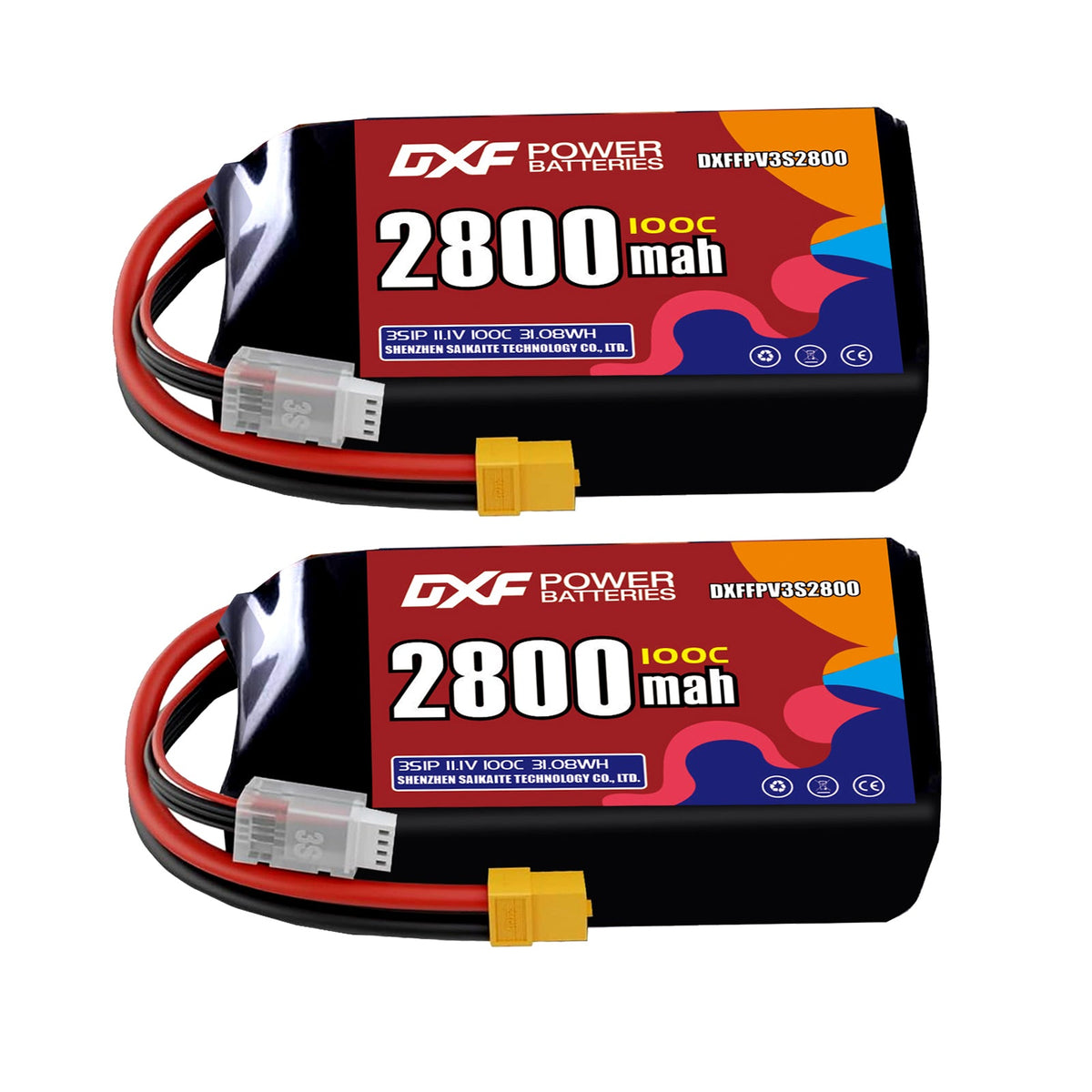 DXF 3S 11.1V 2800mAh 100C LiPo Battery for FPV Micro Drones (PH2.0 / JST / XT30 / SM / XT60 / EC5 / XT90 Options)