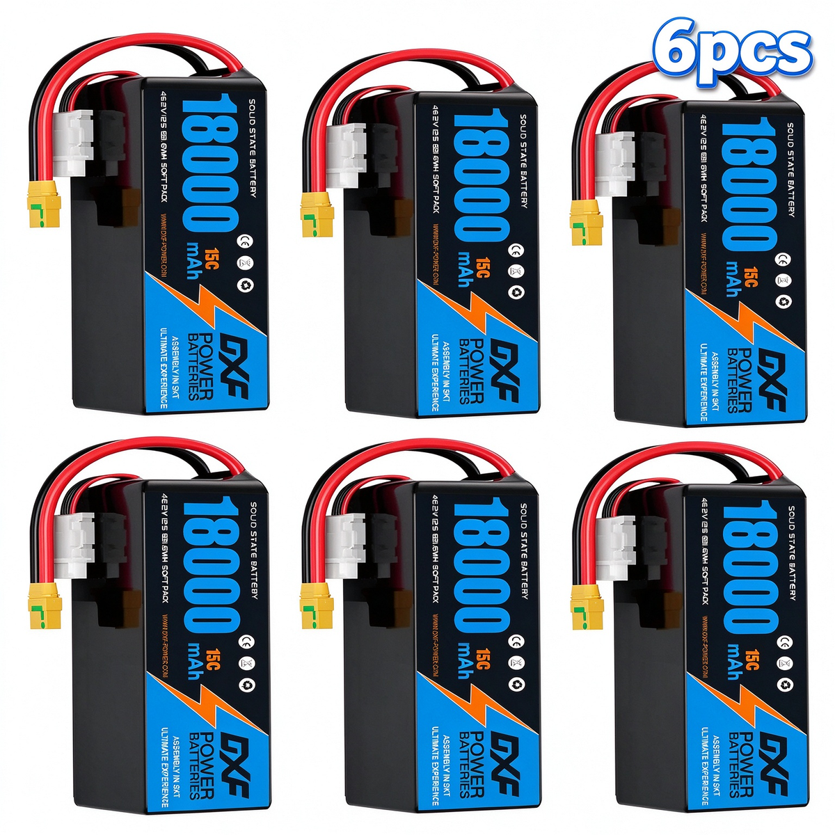 DXF SEMI-SOLID 12S 46.2V 18000mAh 15C Soft Case LiPo Battery with 8AWG Wire for Toy Cars, Boats, UAVs & Drones (1-6 Pack)