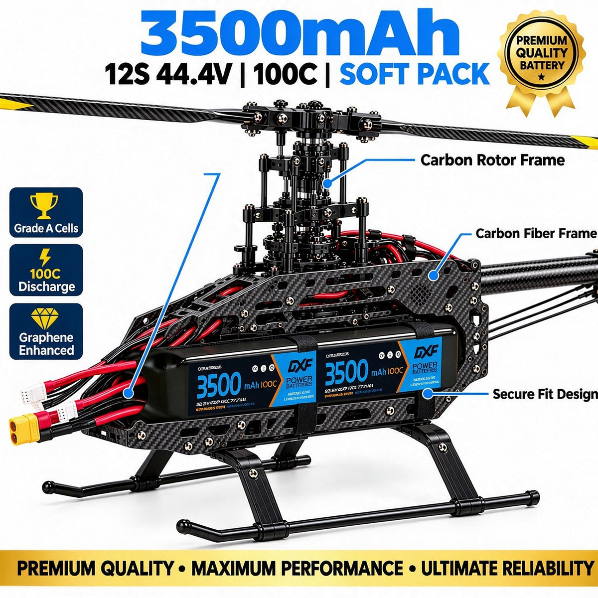 DXF LiPo Battery 12S 44.4V 3500mAh 100C Graphene Softcase Blue with EC5 / T / TRX / XT60 / XT90 / XT150 / Q8s Plug for RC 1/8 1/10 Buggy Truck Car Off-Road Drone