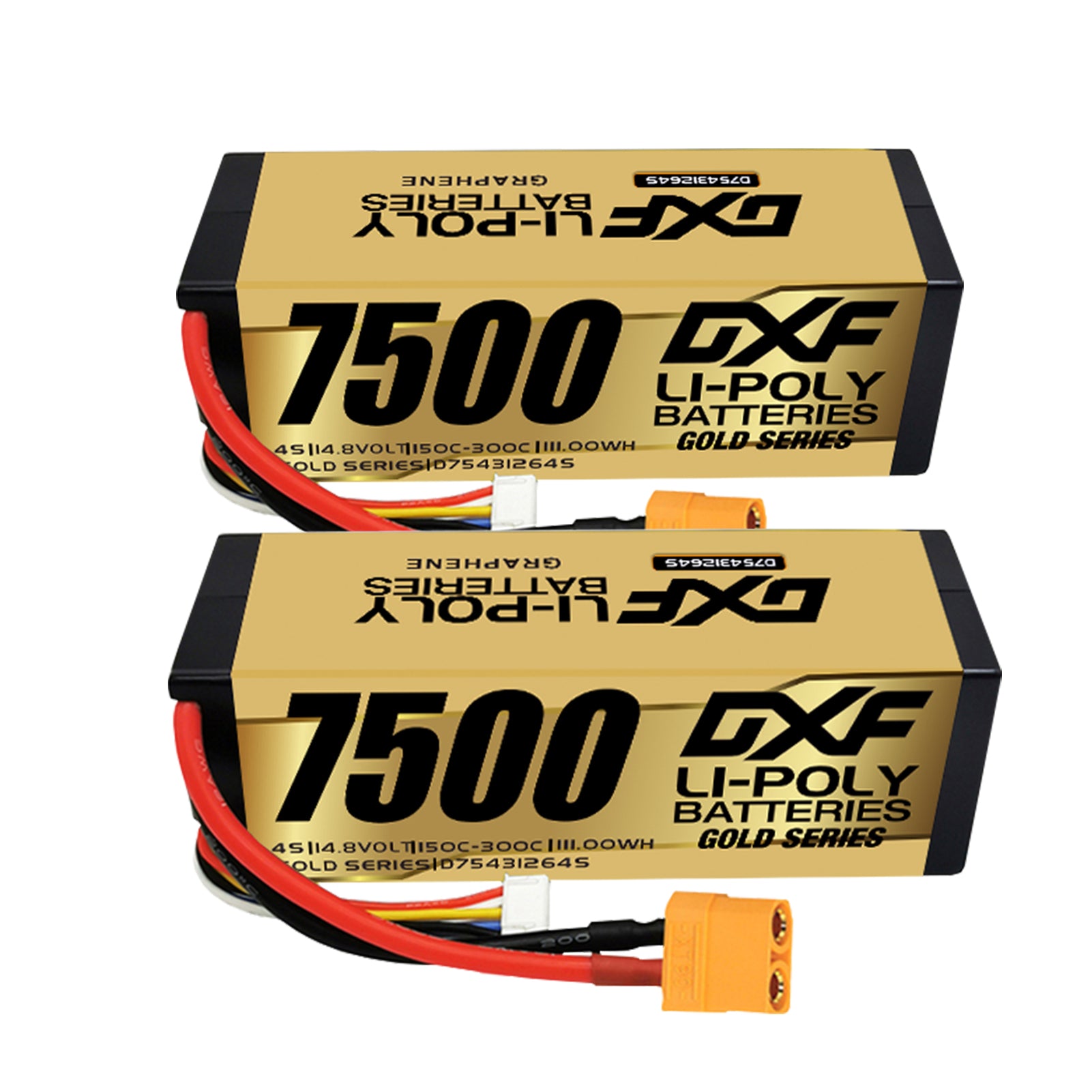 DXF LiPo Battery 4S 14.8V 7500mAh 140C Graphene Hardcase Gold with EC5 / T / TRX / XT60 / XT90 / XT150 / Q8s Plug for RC 1/8 1/10 Buggy Truck Car Off-Road Drone