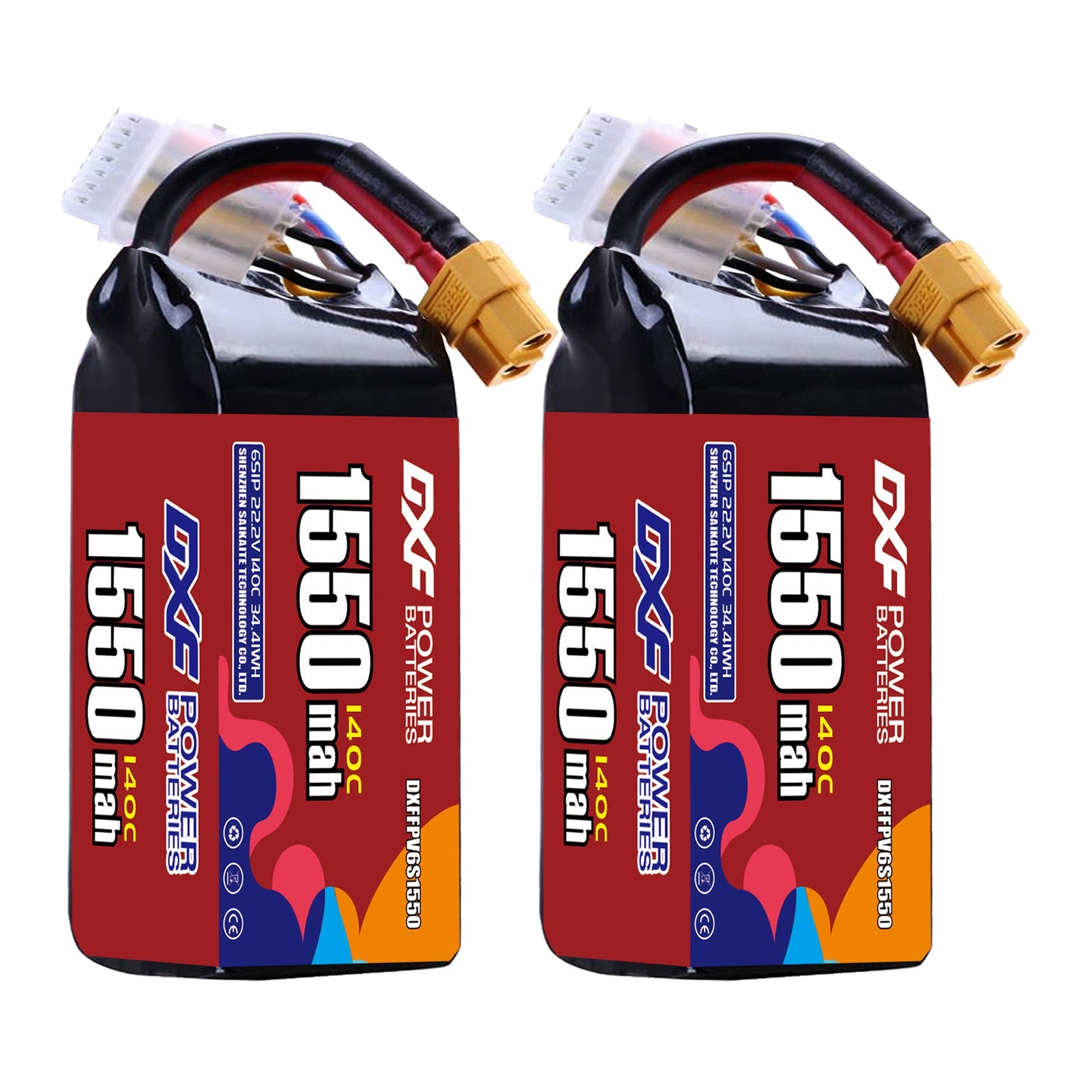 DXF 6S 22.2V 1550mAh 140C LiPo Battery for FPV Micro Drones (PH2.0 / JST / XT30 / SM / XT60 / EC5 / XT90 Options)