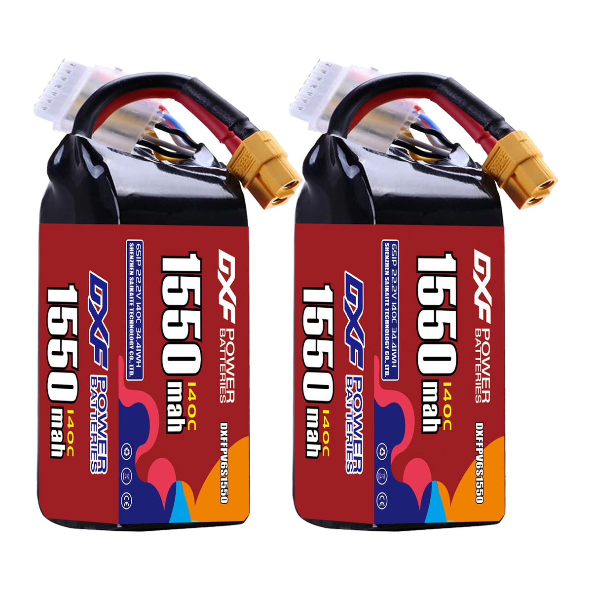 DXF 6S 22.2V 1550mAh 140C LiPo Battery for FPV Micro Drones (PH2.0 / JST / XT30 / SM / XT60 / EC5 / XT90 Options)