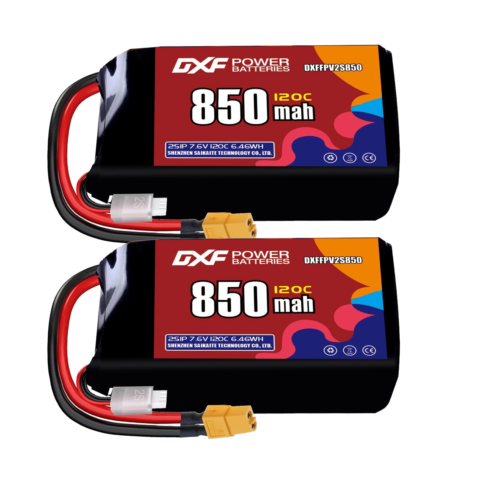 DXF 2S 7.6V 850mAh 120C LiPo Battery for FPV Micro Drones (PH2.0 / JST / XT30 / SM / XT60 / EC5 / XT90 Options)