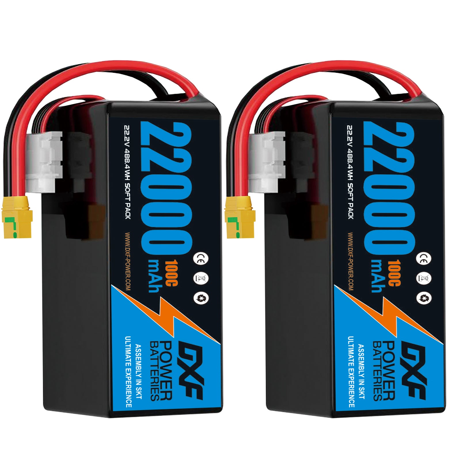 DXF LiPo Battery 6S 22.2V 22000mAh 100C Graphene Softcase Blue with EC5 / T / TRX / XT60 / XT90 / XT150 / Q8s Plug for RC 1/8 1/10 Buggy Truck Car Off-Road Drone