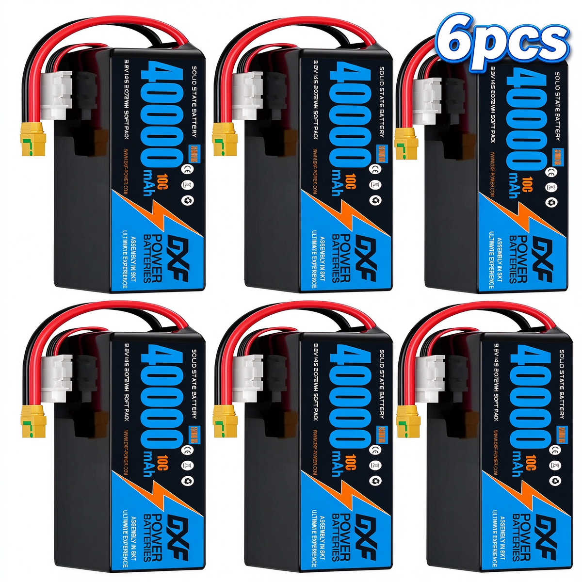 DXF SEMI-SOLID 14S 51.8V 40000mAh 10C Soft Case LiPo Battery with 8AWG Wire for Toy Cars, Boats, UAVs & Drones (1-6 Pack)