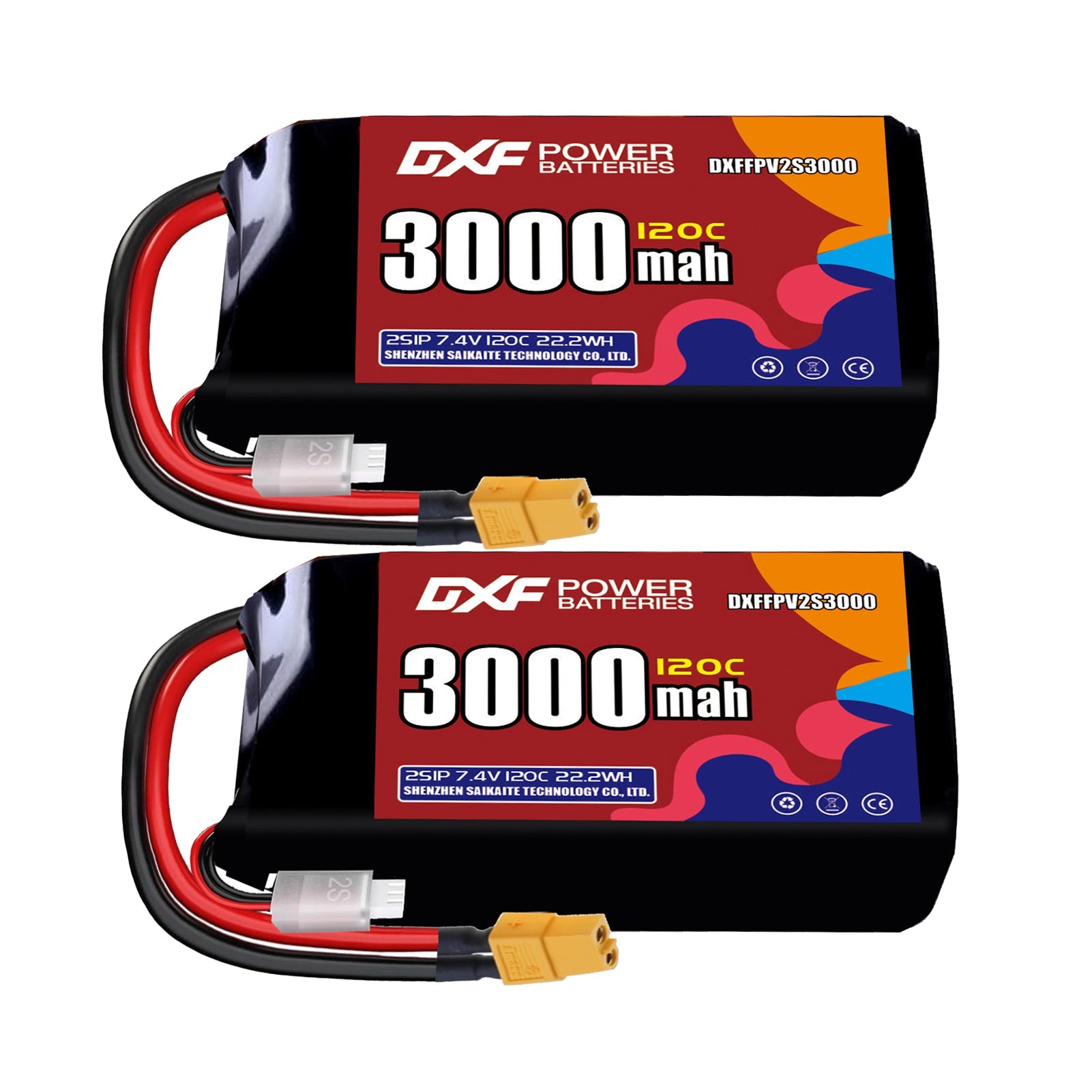 DXF 2S 7.4V 3000mAh 120C LiPo Battery for FPV Micro Drones (PH2.0 / JST / XT30 / SM / XT60 / EC5 / XT90 Options)