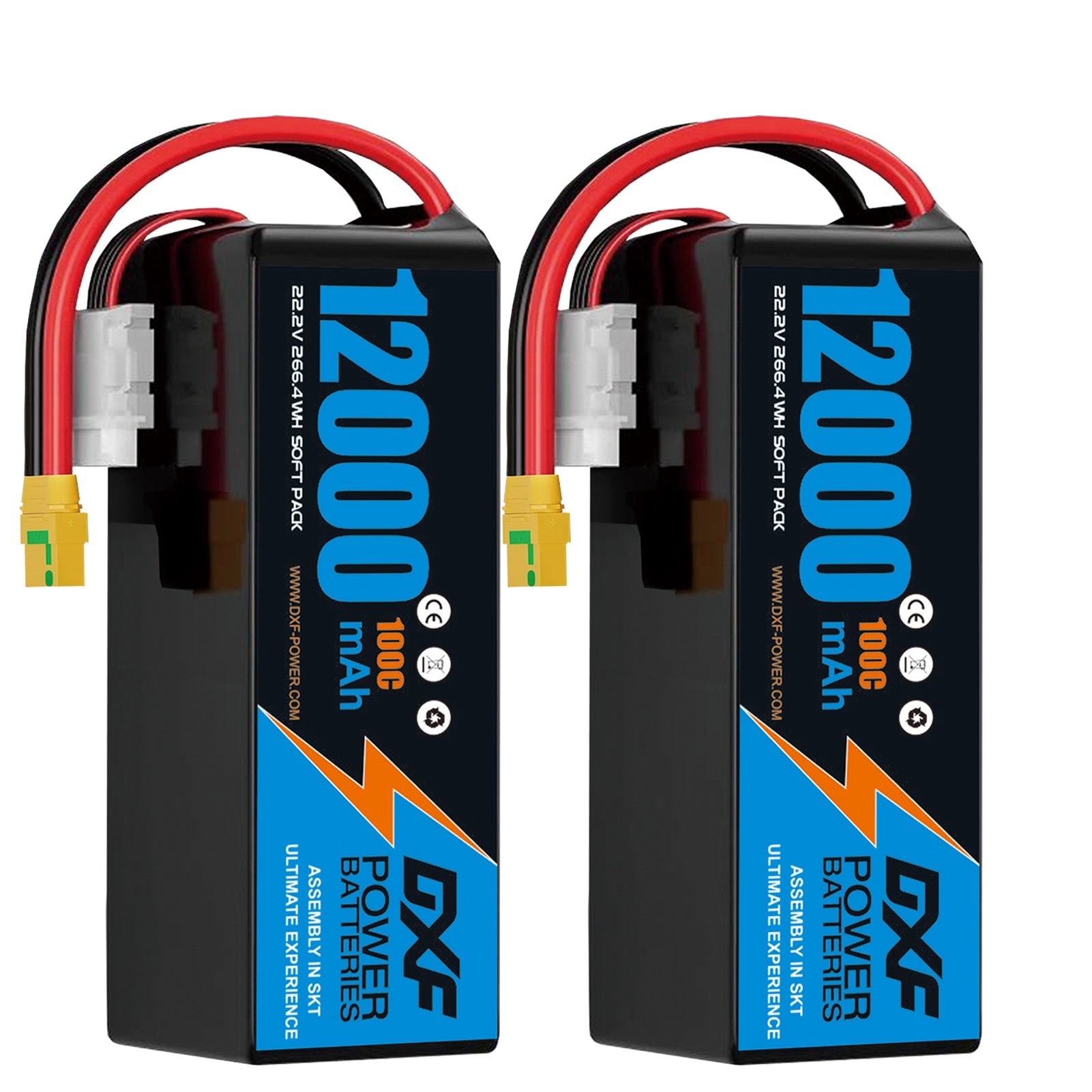 DXF 6S 22.2V 12000mAh 100C Soft Case LiPo Battery with 8AWG Wire for Toy Cars, Boats, UAVs & Drones (1-6 Pack)