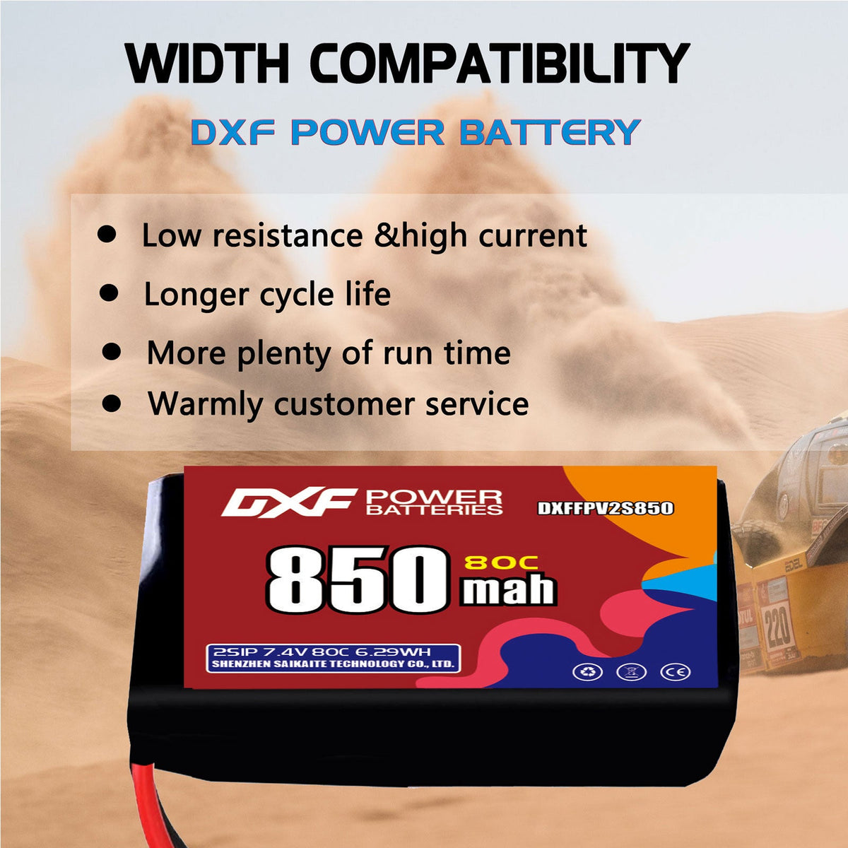 DXF 2S 7.4V 850mAh 80C LiPo Battery for FPV Micro Drones (PH2.0 / JST / XT30 / SM / XT60 / EC5 / XT90 Options)
