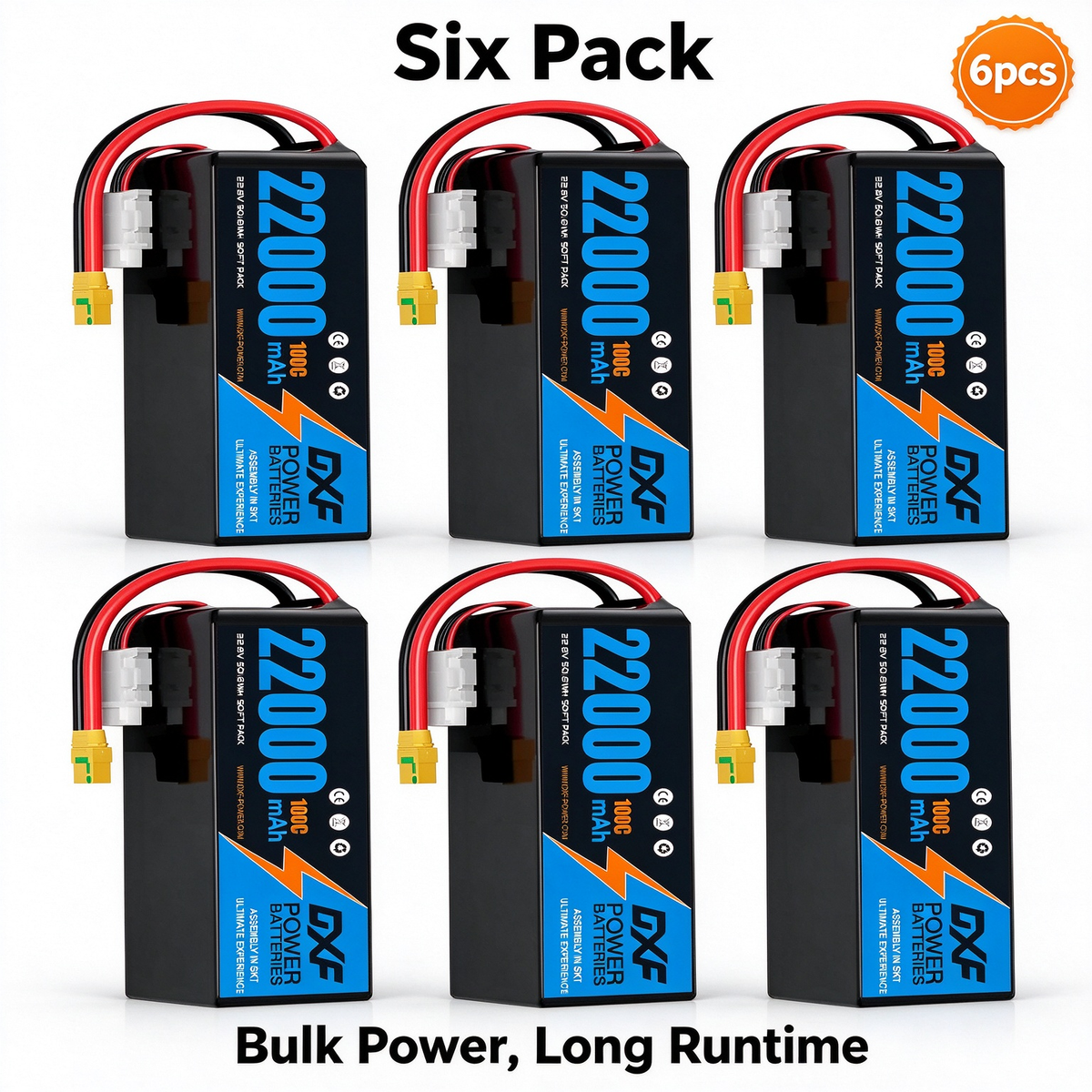 DXF 6S 22.8V 22000mAh 100C Soft Case LiPo Battery with 8AWG Wire for Toy Cars, Boats, UAVs & Drones (1-6 Pack)