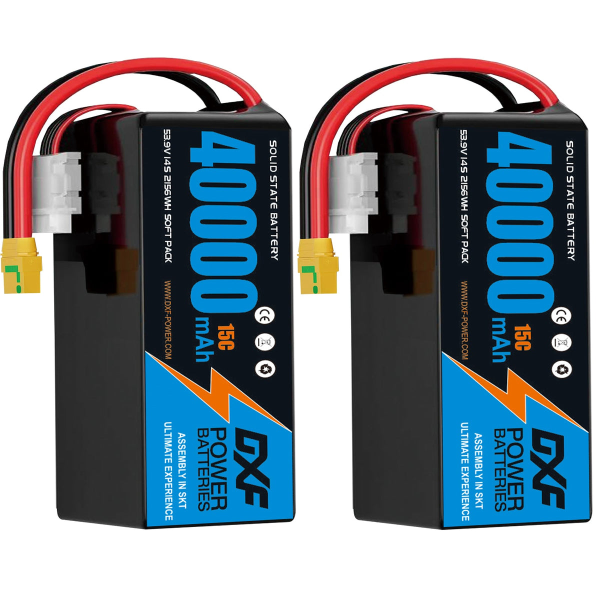 DXF SEMI-SOLID 14S 53.9V 40000mAh 15C Soft Case LiPo Battery with 8AWG Wire for Toy Cars, Boats, UAVs & Drones (1-6 Pack)