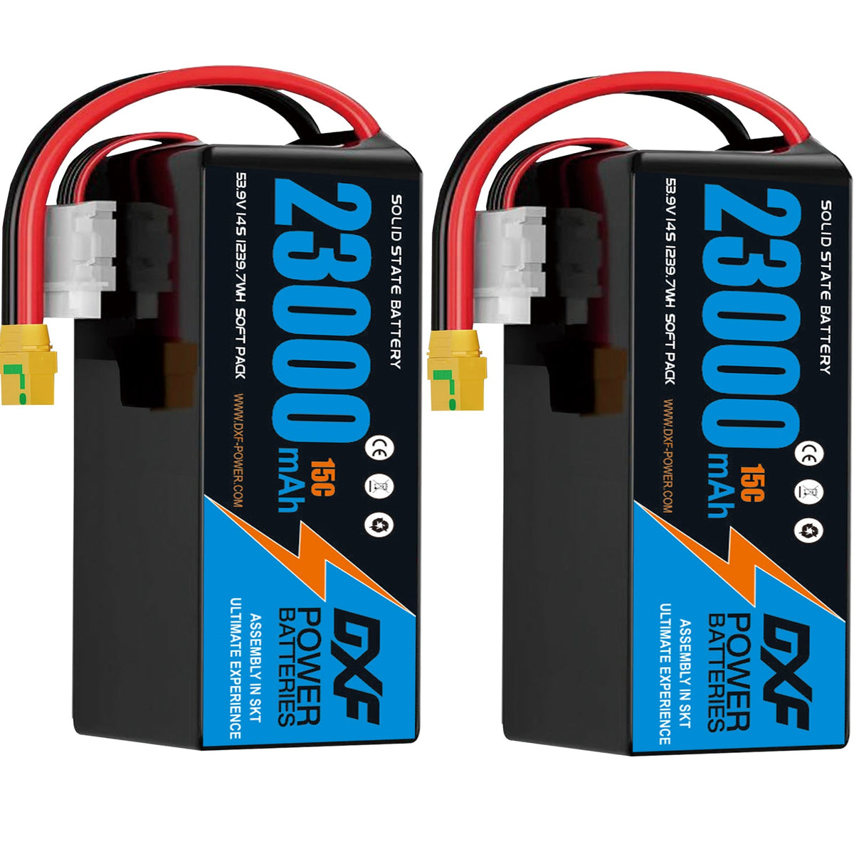 DXF SEMI-SOLID 14S 53.9V 23000mAh 15C Soft Case LiPo Battery with 8AWG Wire for Toy Cars, Boats, UAVs & Drones (1-6 Pack)