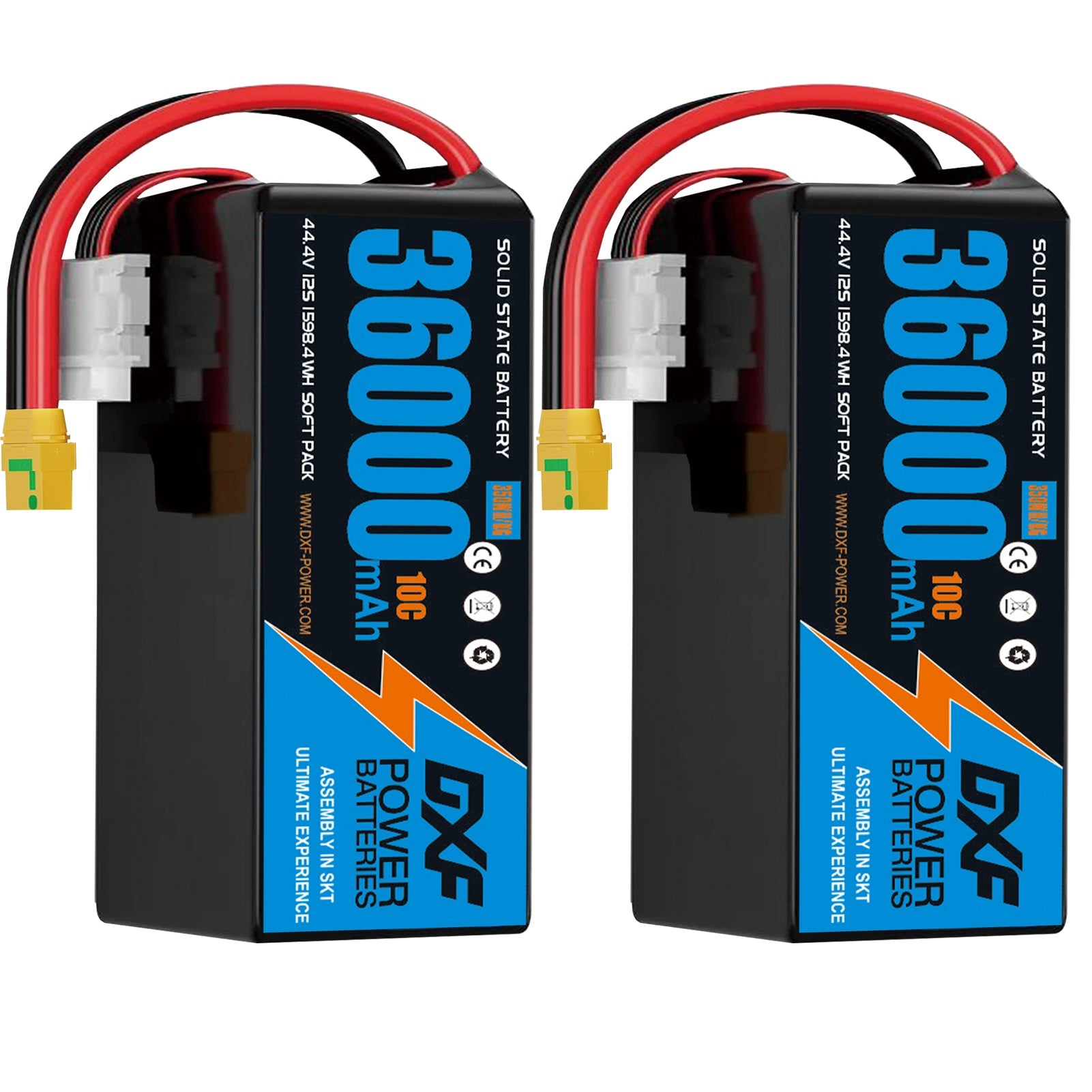 DXF SEMI-SOLID 12S 44.4V 36000mAh 10C Soft Case LiPo Battery with 8AWG Wire for Toy Cars, Boats, UAVs & Drones (1-6 Pack)