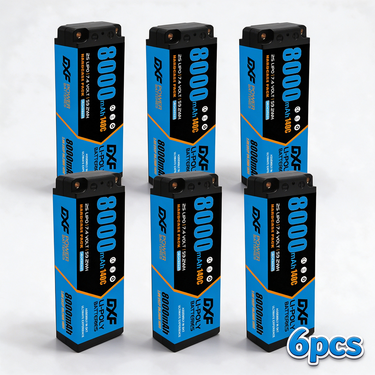 DXF 2S 7.4V 8000mAh 140C Blue Label Graphene LiPo Hardcase Battery with 12AWG 5mm Bullet to Deans Plug for 1/8 1/10 RC Car Truck Boat Drone (1-6 Pack Available)