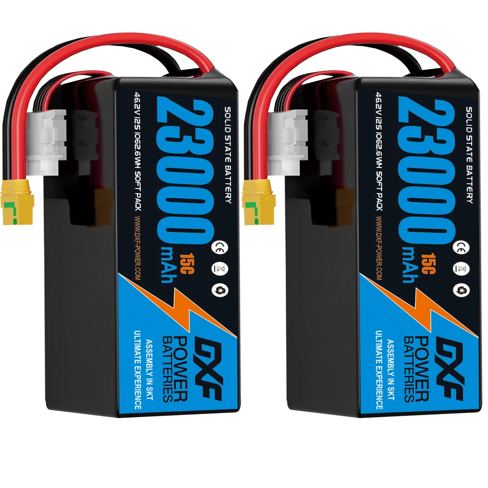 DXF SEMI-SOLID 12S 46.2V 23000mAh 15C Soft Case LiPo Battery with 8AWG Wire for Toy Cars, Boats, UAVs & Drones (1-6 Pack)