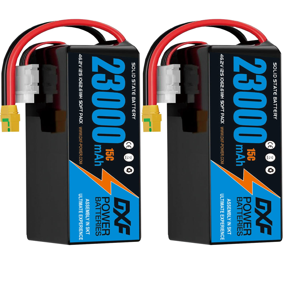 DXF SEMI-SOLID 12S 46.2V 23000mAh 15C Soft Case LiPo Battery with 8AWG Wire for Toy Cars, Boats, UAVs & Drones (1-6 Pack)