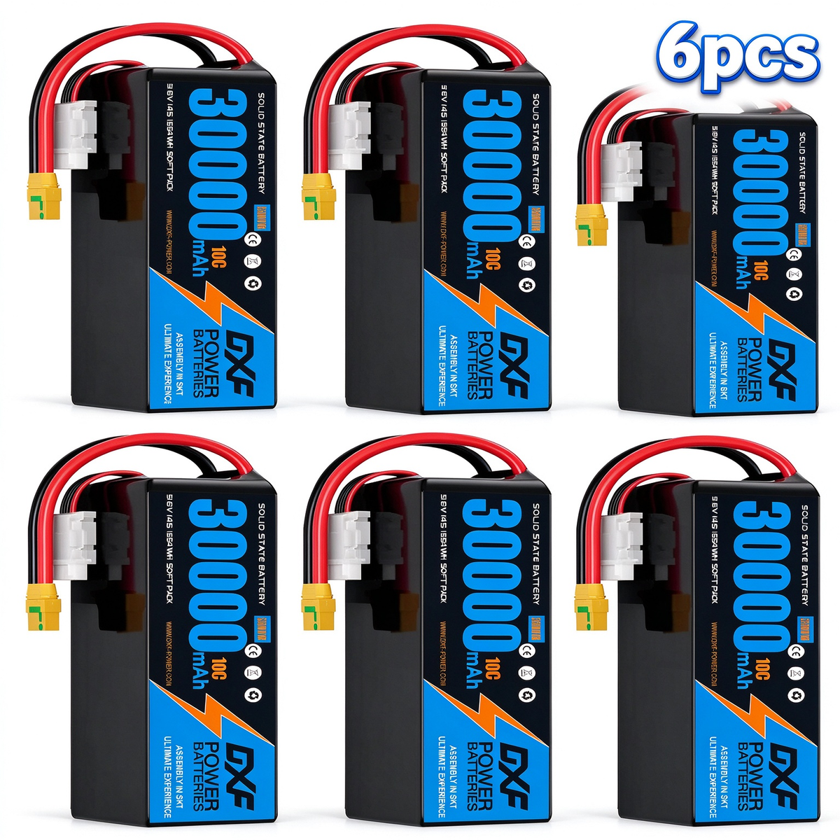 DXF SEMI-SOLID 14S 51.8V 30000mAh 5C Soft Case LiPo Battery with 8AWG Wire for Toy Cars, Boats, UAVs & Drones (1-6 Pack)