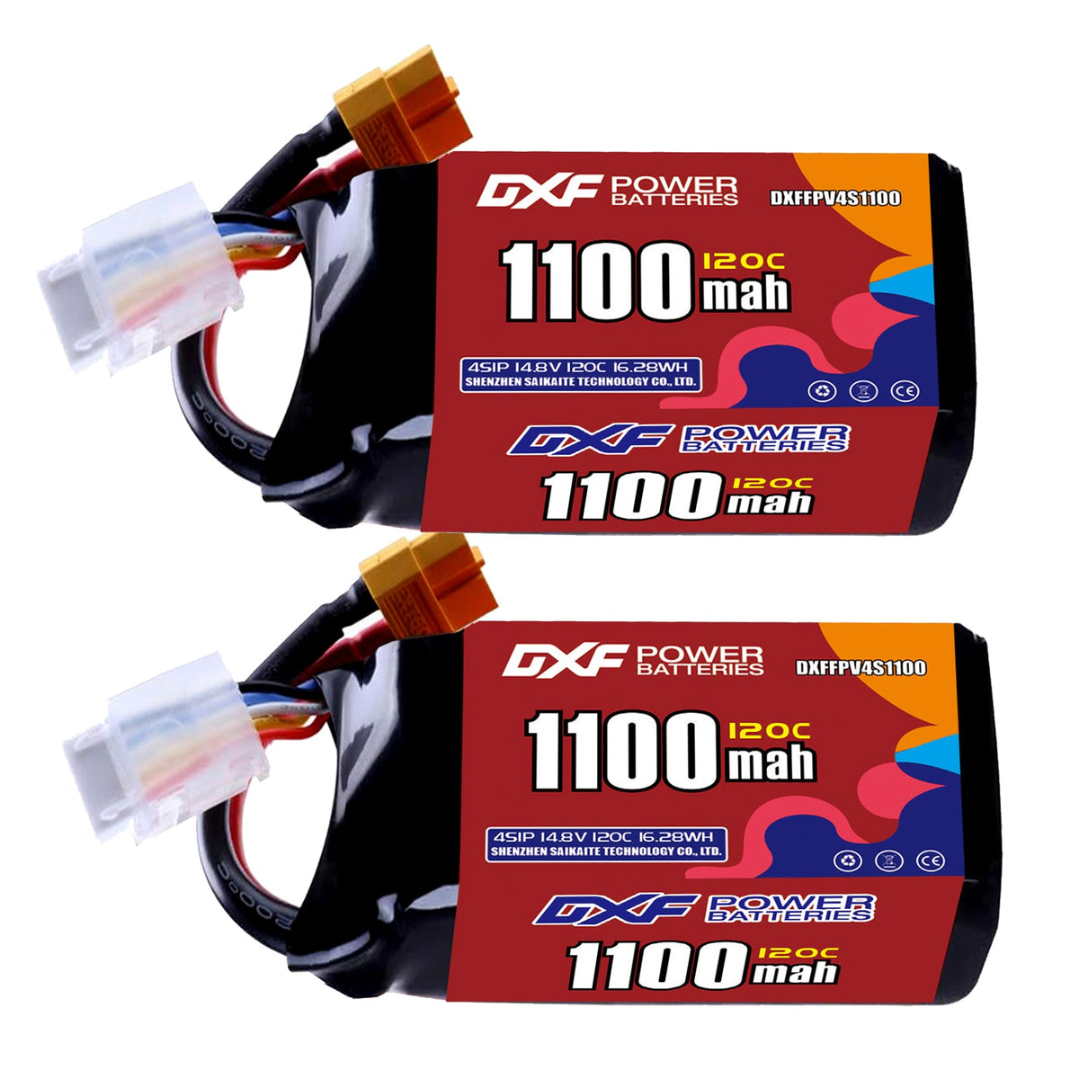 DXF 4S 14.8V 1100mAh 120C LiPo Battery for FPV Micro Drones (PH2.0 / JST / XT30 / SM / XT60 / EC5 / XT90 Options)