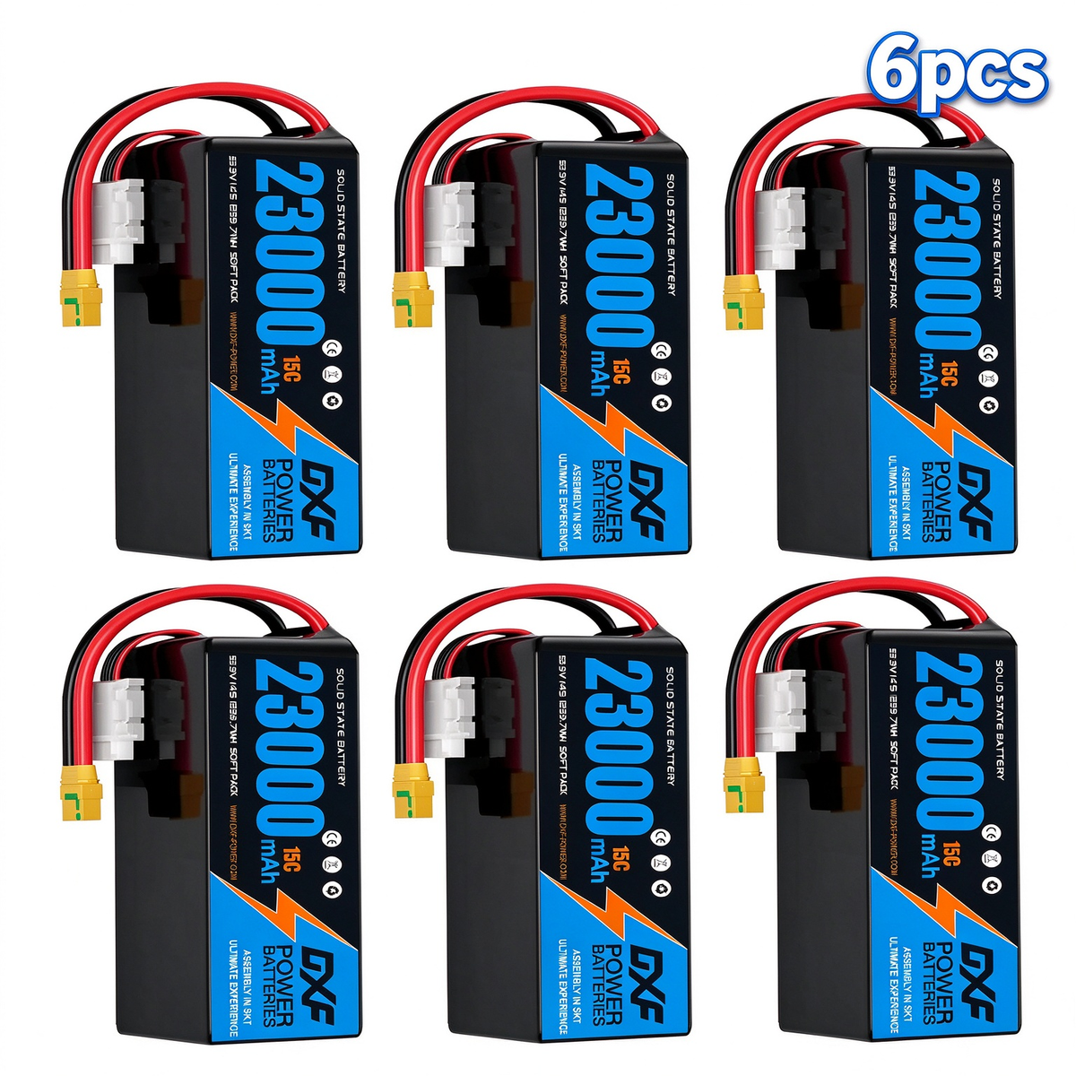 DXF SEMI-SOLID 14S 53.9V 23000mAh 15C Soft Case LiPo Battery with 8AWG Wire for Toy Cars, Boats, UAVs & Drones (1-6 Pack)
