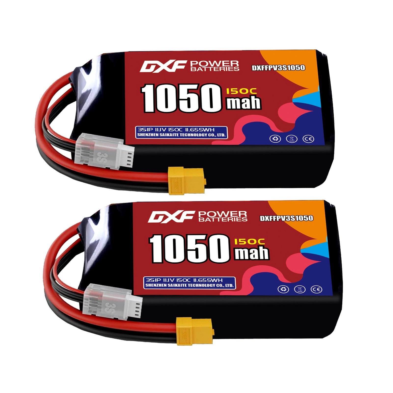 DXF 3S 11.1V 1050mAh 150C LiPo Battery for FPV Micro Drones (PH2.0 / JST / XT30 / SM / XT60 / EC5 / XT90 Options)