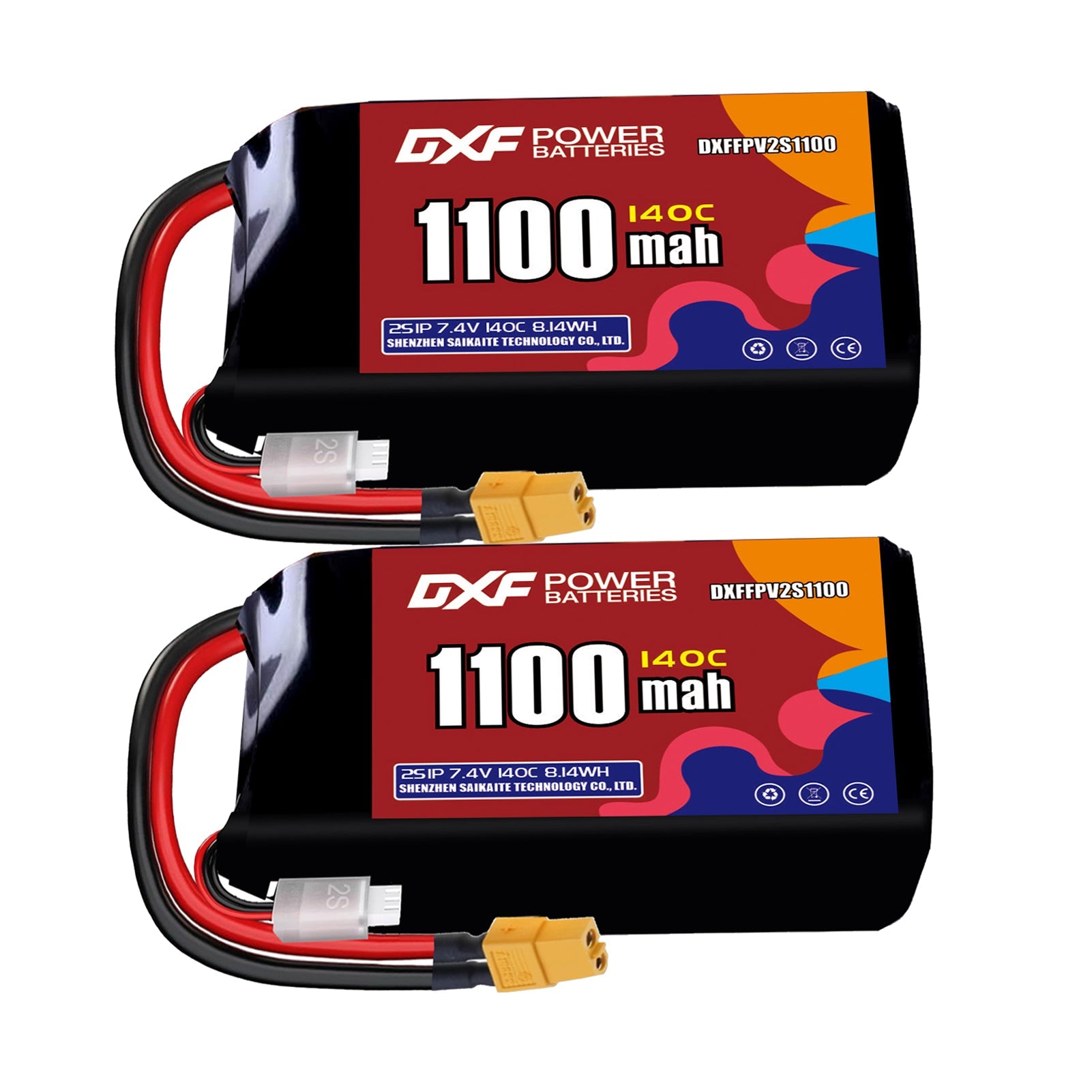 DXF 2S 7.4V 1400mAh 120C LiPo Battery for FPV Micro Drones (PH2.0 / JST / XT30 / SM / XT60 / EC5 / XT90 Options)