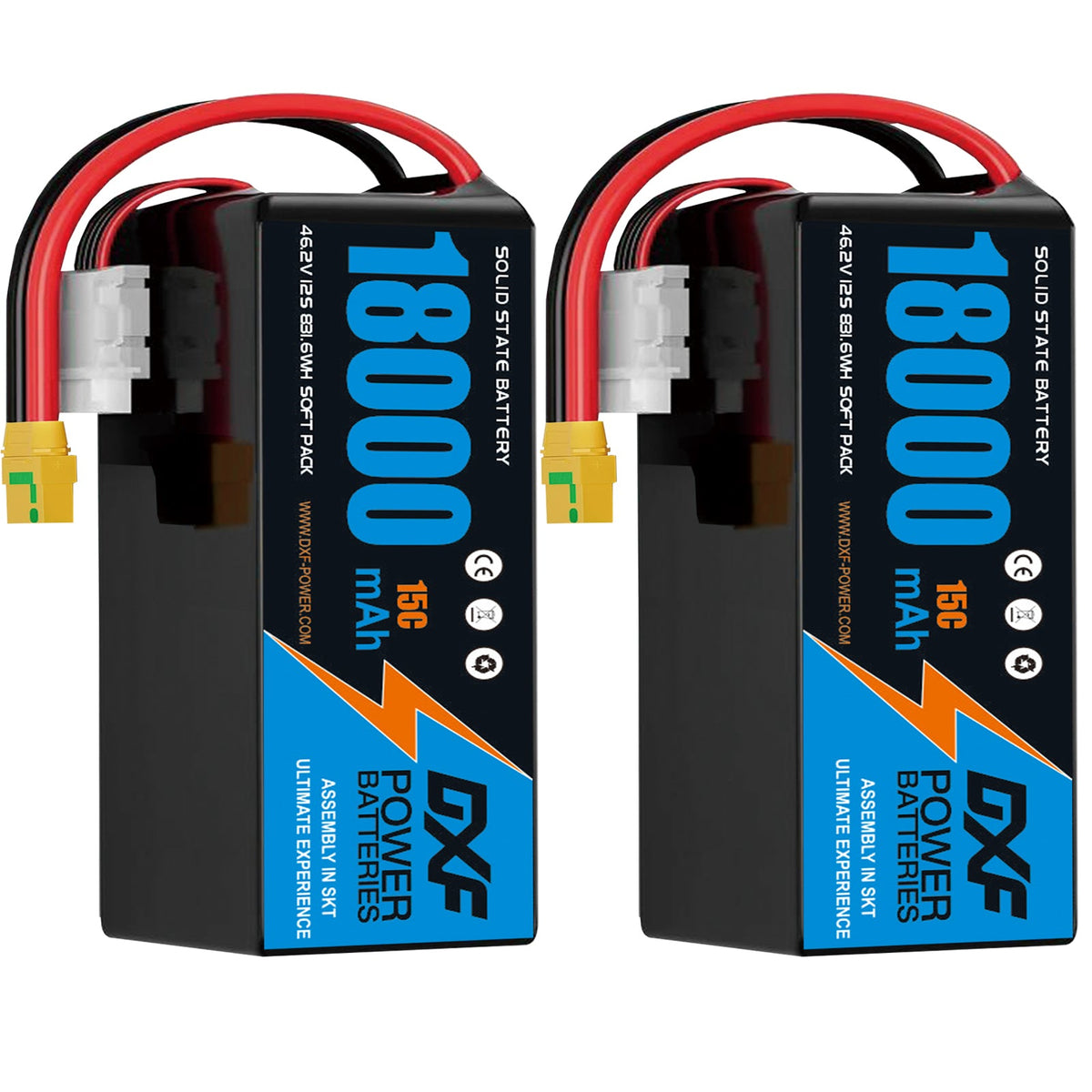 DXF SEMI-SOLID 12S 46.2V 18000mAh 15C Soft Case LiPo Battery with 8AWG Wire for Toy Cars, Boats, UAVs & Drones (1-6 Pack)