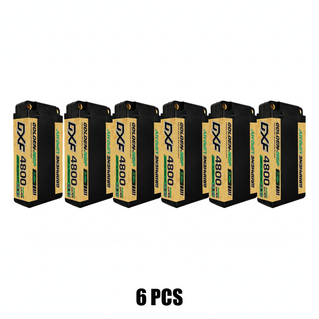 DXF 2S 7.6V 4800mAh 140C Shorty Hardcase LiPo Battery with 5mm Bullet to Deans T-Plug for 1/10 RC Buggies, Cars (1-6 Pack Available)