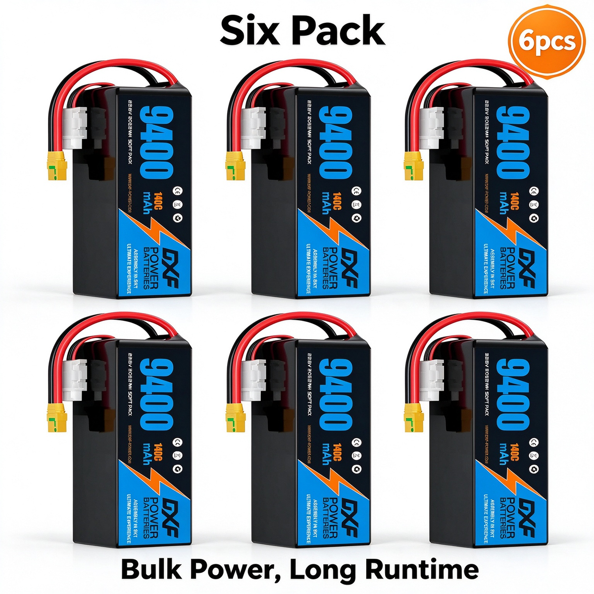 DXF 6S 22.8V 9400mAh 100C Soft Case LiPo Battery with 10AWG Wire for Toy Cars, Boats, UAVs & Drones (1-6 Pack)