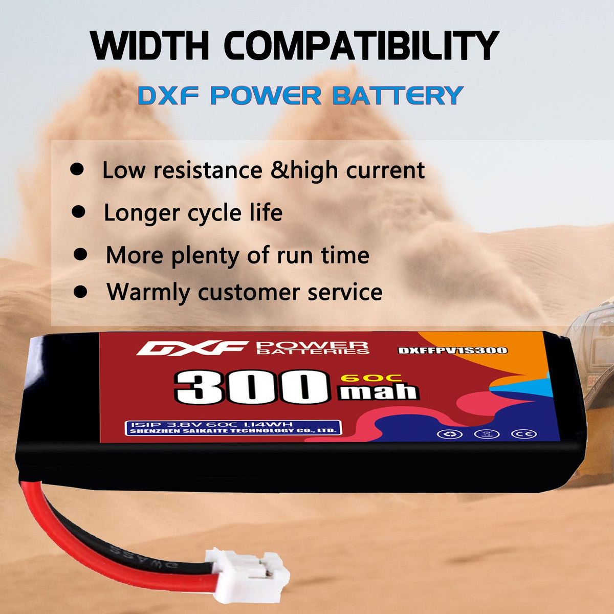 DXF LiPo Battery 1S HV 3.8V 300mAh 60C with PH2.0 / JST / XT30 / SM / XT60 / EC5 / XT90 for FPV Drone Whoop Micro Racing