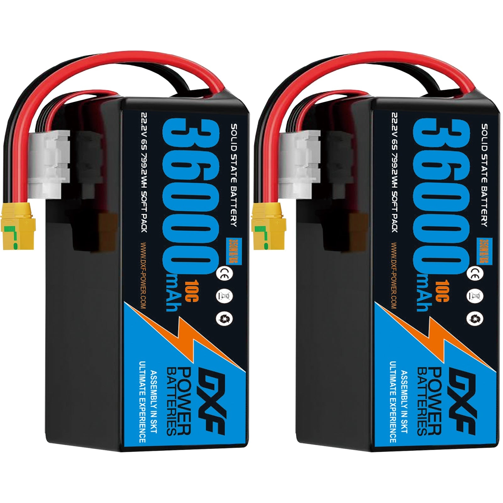DXF SEMI-SOLID 6S 22.2V 36000mAh 10C Soft Case LiPo Battery with 8AWG Wire for Toy Cars, Boats, UAVs & Drones (1-6 Pack)