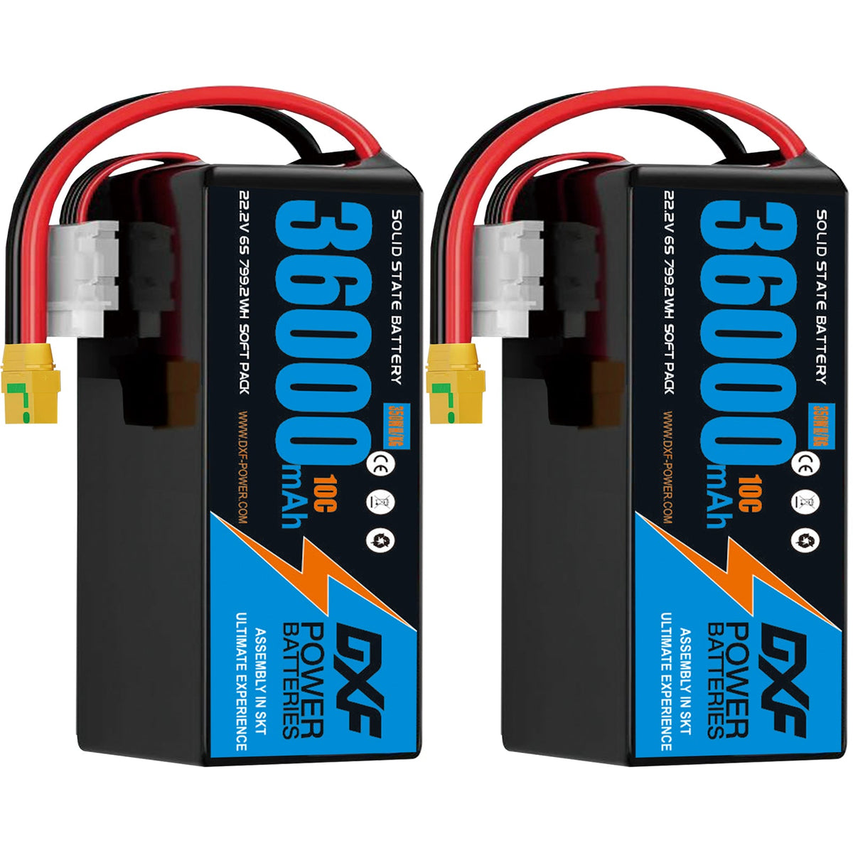 DXF SEMI-SOLID 6S 22.2V 36000mAh 10C Soft Case LiPo Battery with 8AWG Wire for Toy Cars, Boats, UAVs & Drones (1-6 Pack)