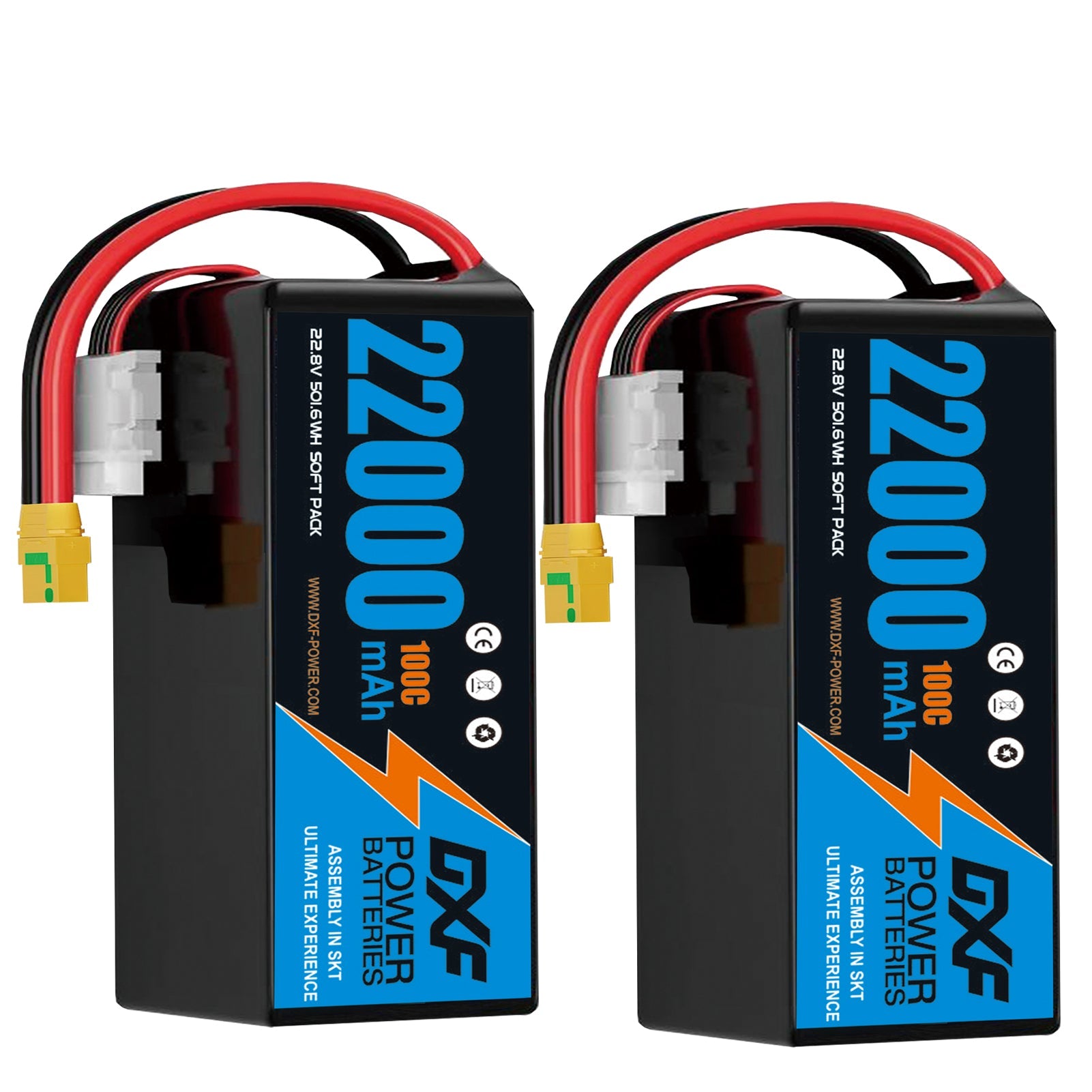 DXF 6S 22.8V 22000mAh 100C Soft Case LiPo Battery with 8AWG Wire for Toy Cars, Boats, UAVs & Drones (1-6 Pack)