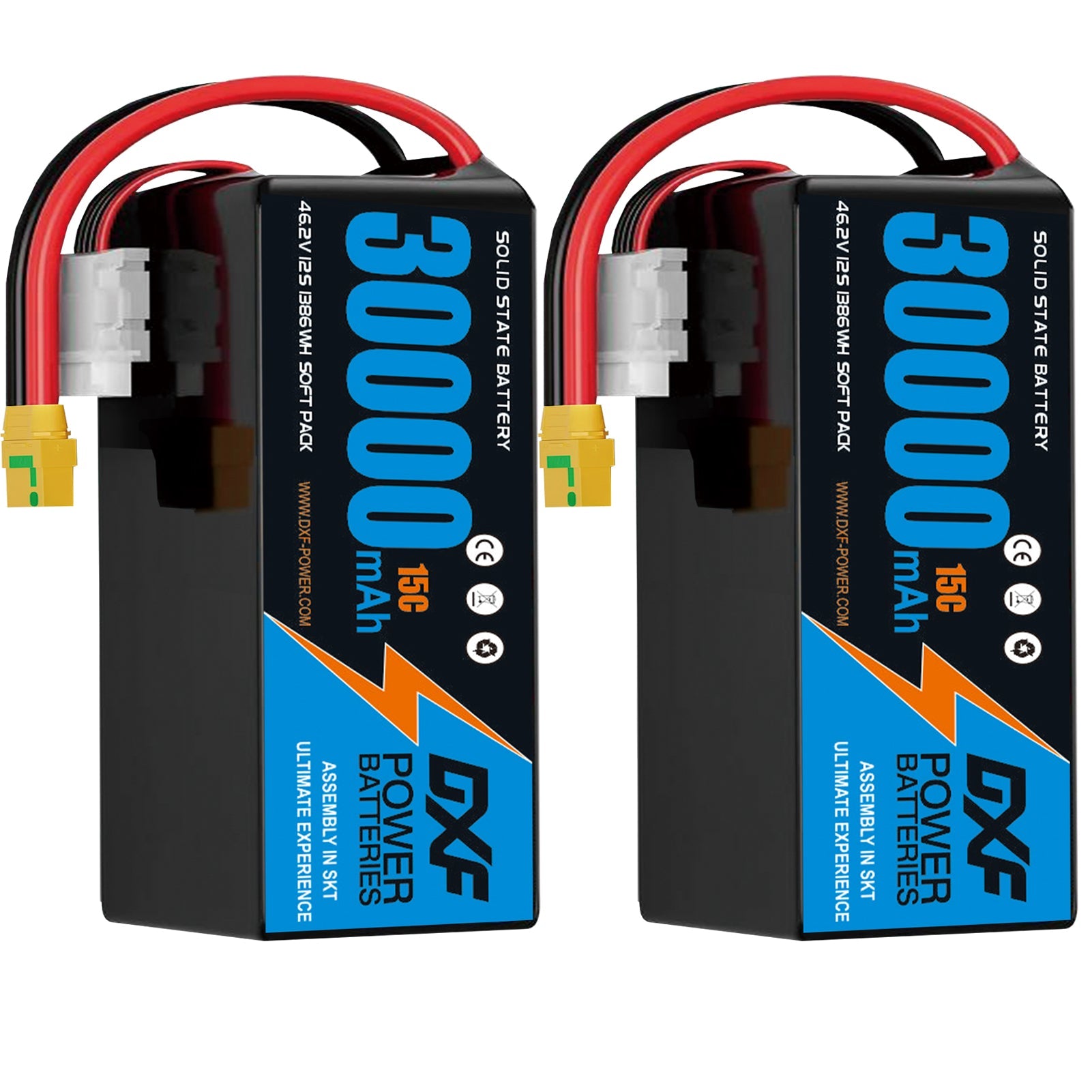 DXF SEMI-SOLID 12S 46.2V 30000mAh 15C Soft Case LiPo Battery with 8AWG Wire for Toy Cars, Boats, UAVs & Drones (1-6 Pack)