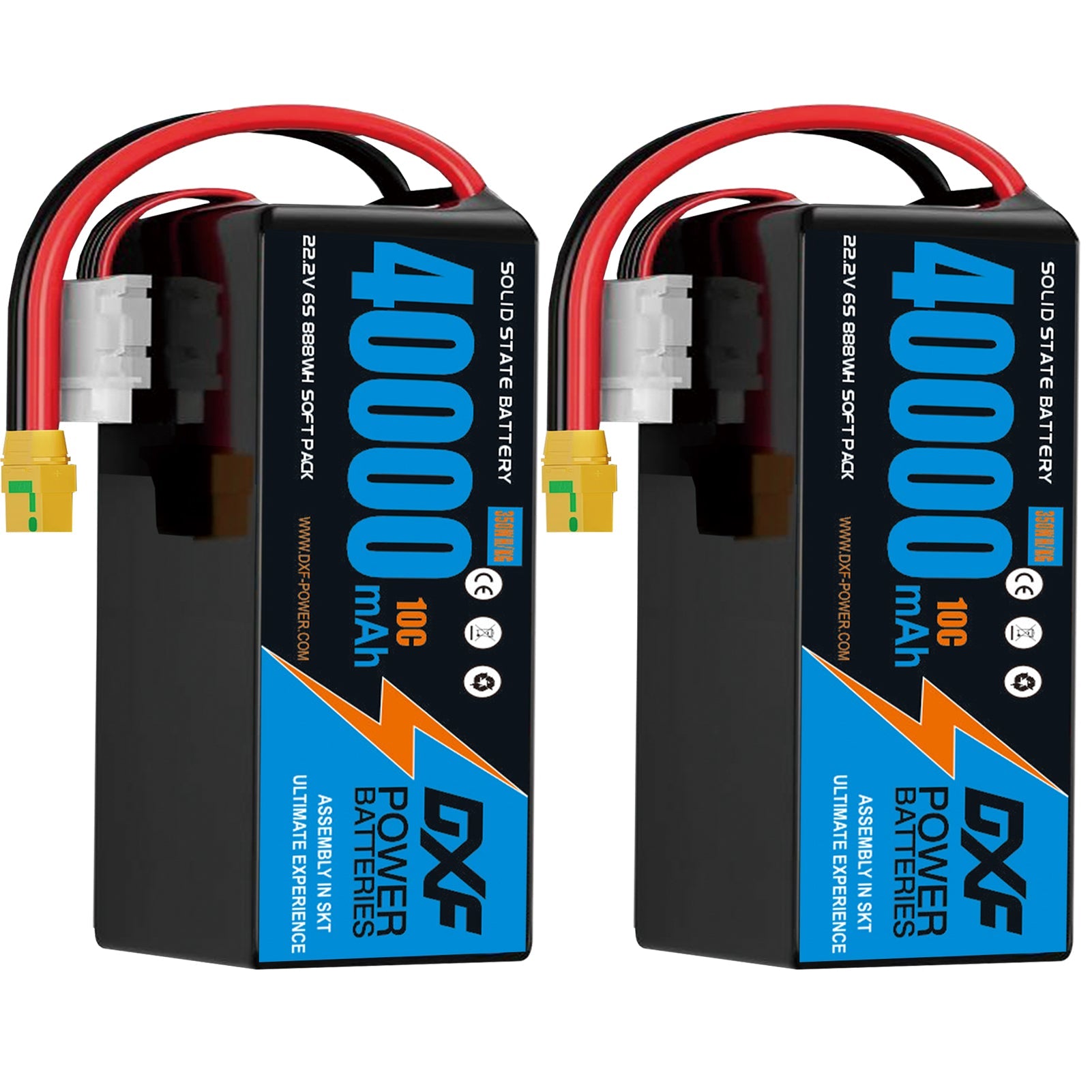 DXF SEMI-SOLID 6S 22.2V 40000mAh 10C Soft Case LiPo Battery with 8AWG Wire for Toy Cars, Boats, UAVs & Drones (1-6 Pack)