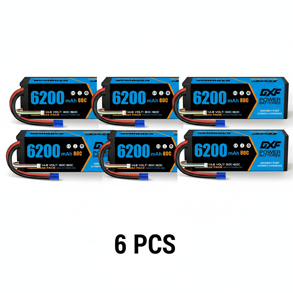 DXF 4S 14.8V 6200mAh 80C Hardcase LiPo Battery with 10AWG EC5 for 1/8 1/10 RC Cars, Trucks, Buggies (1-6 Pack Available)