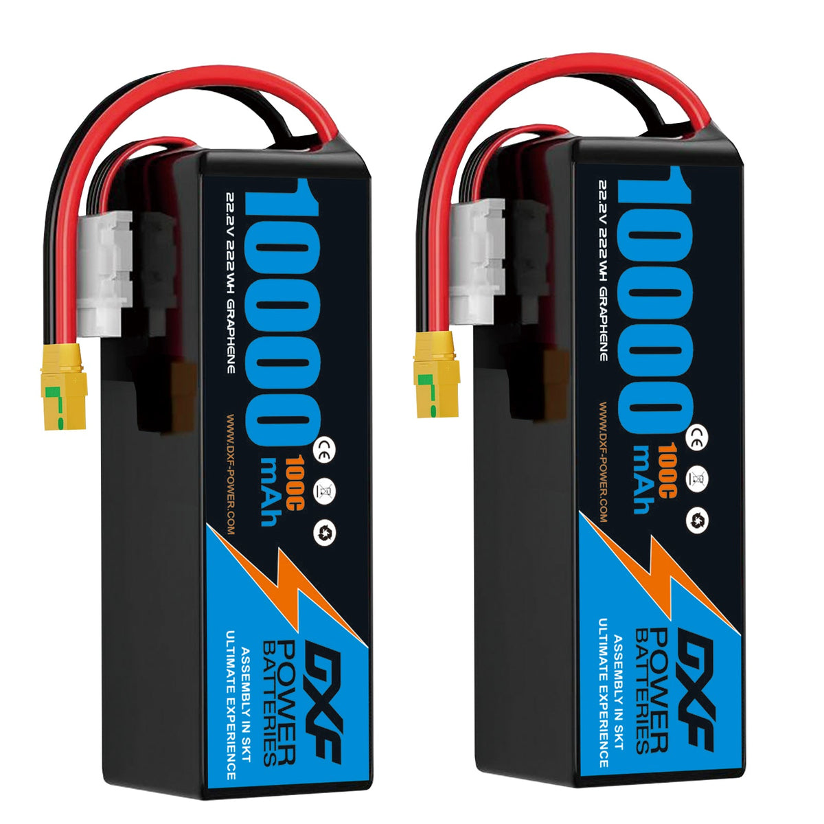 DXF 6S 22.2V 10000mAh 100C Soft Case LiPo Battery with 10AWG Wire for Toy Cars, Boats, UAVs & Drones (1-6 Pack)