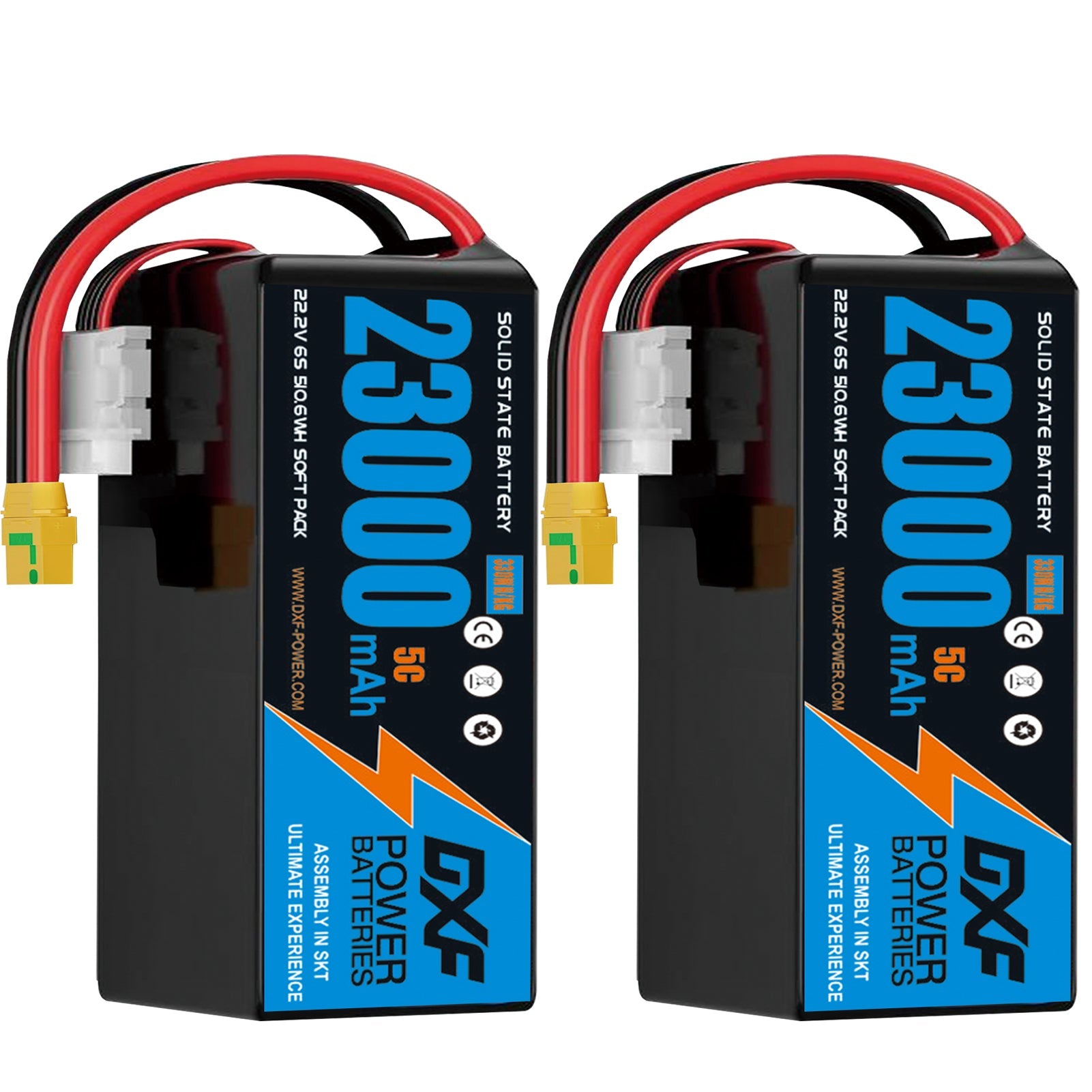 DXF SEMI-SOLID 6S 22.2V 23000mAh 5C Soft Case LiPo Battery with 8AWG Wire for Toy Cars, Toy Boats, UAVs & Drones (1-6 Pack)