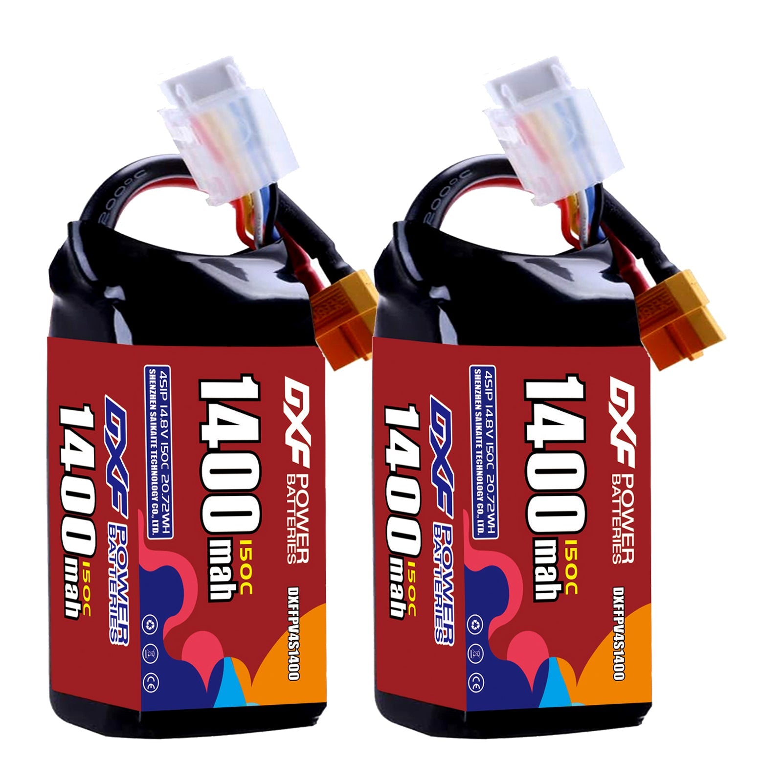 DXF 4S 14.8V 1400mAh 150C LiPo Battery for FPV Micro Drones (PH2.0 / JST / XT30 / SM / XT60 / EC5 / XT90 Options)