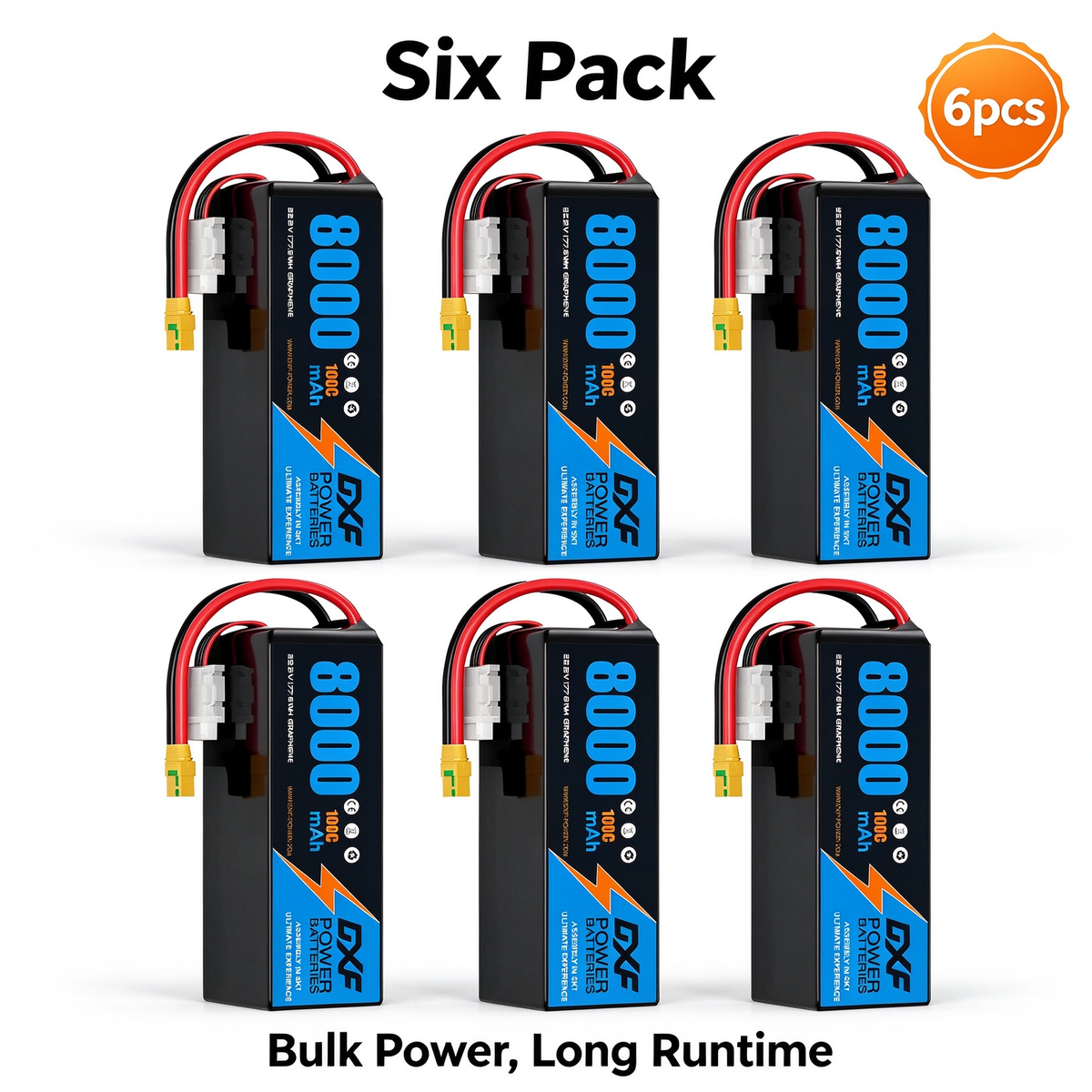 DXF 6S 22.2V 8000mAh 100C Soft Case LiPo Battery with 10AWG Wire for RC Cars, Trucks, Boats & Drones (1-6 Pack)