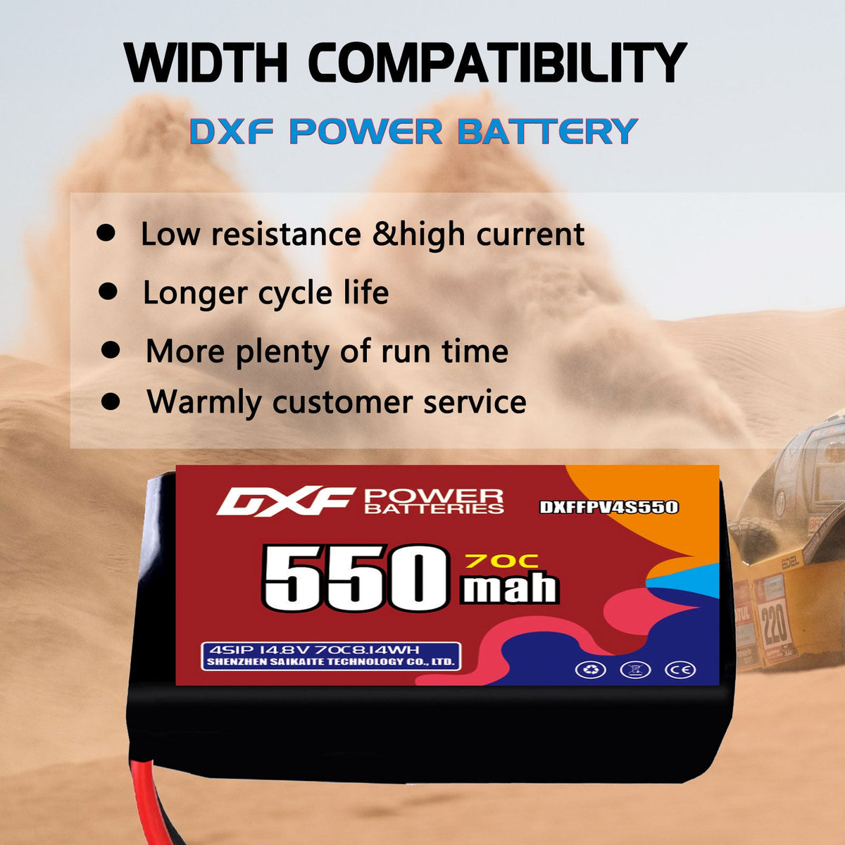 DXF LiPo Battery 4S 14.8V 550mAh 70C with PH2.0 / JST / XT30 / SM / XT60 / EC5 / XT90 for FPV Drone Whoop Micro Racing