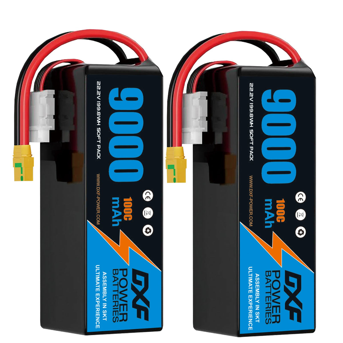 DXF 6S 22.2V 9000mAh 100C Soft Case LiPo Battery with 10AWG Wire for Toy Cars, Boats, UAVs & Drones (1-6 Pack)